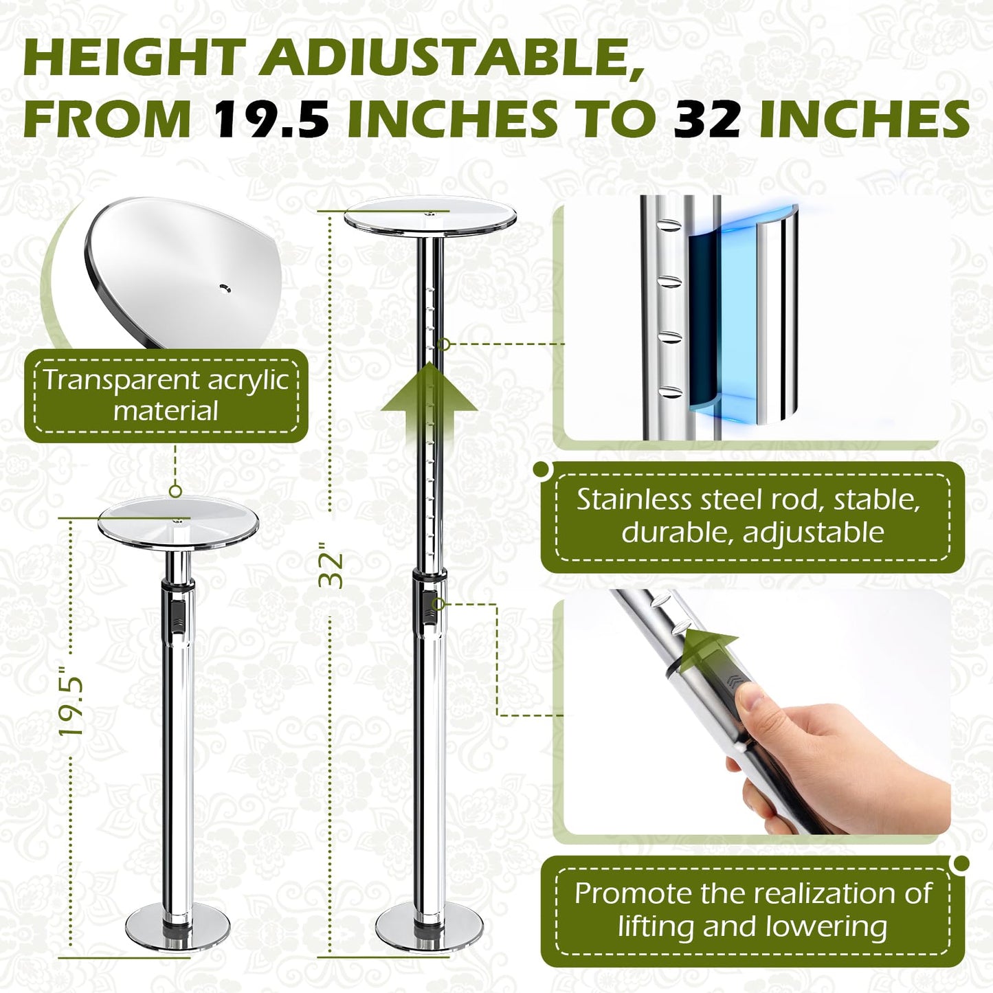 Hazztoll 2 Set Adjustable Plant Risers,11-17" Rise Plant Risers for Pots Outdoor, Metal Lift Insert for Tall Taper Flower Pots (6" 8" 10" Base or Top)