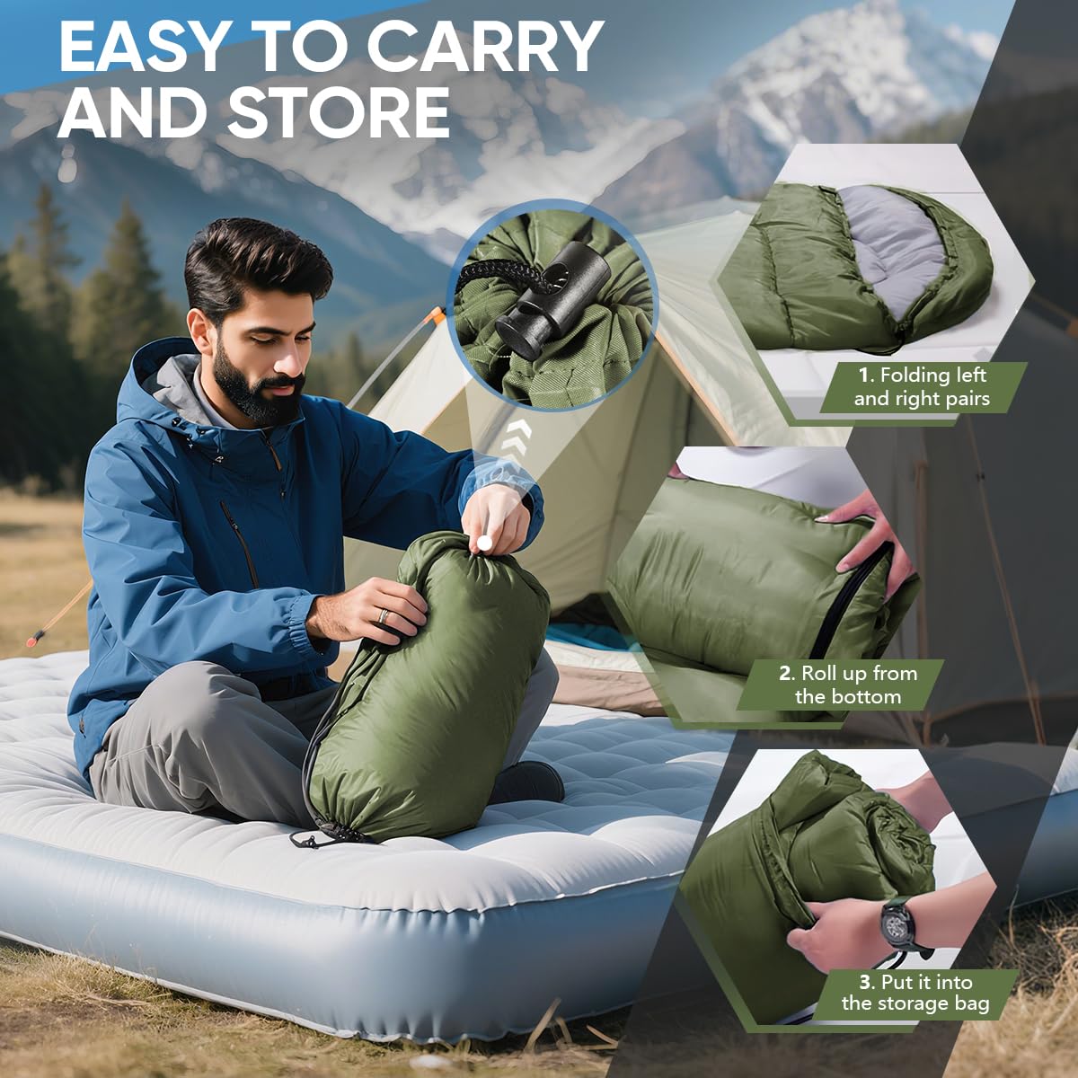 OBTANIM Sleeping Bags Portable Waterproof Camping Sleeping Bag for Adults Kids 4 Seasons Cold Weather or Warm Backpacking Hiking Travel Indoor Outdoor Use (Green)