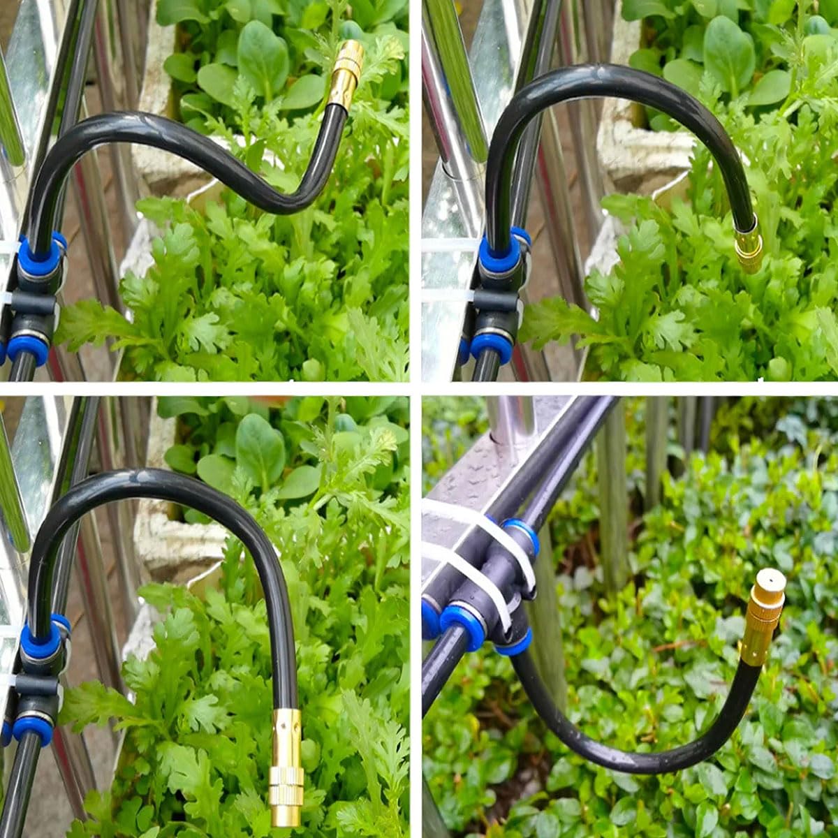 Mist Cooling Automatic Irrigation System-Misting System 33FT Misting Line & 10 Brass Misting Nozzles-Water Hose Mister Kit Sprinkler System for Outside Patio Outdoor Garden Greenhouse Trampoline Pool