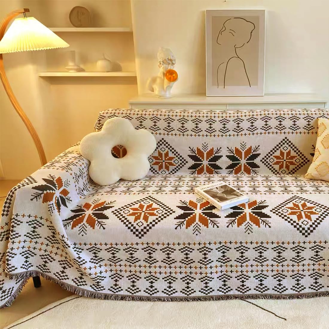 VOPHIA Couch Cover Blanket Boho Sofa Covers Reversible Two-Sided Woven Sofa Slipcovers for Christmas-Washable Thick Soft Throws Cover Blankets for Living Room Home Decor (Maple Leaf, Medium)