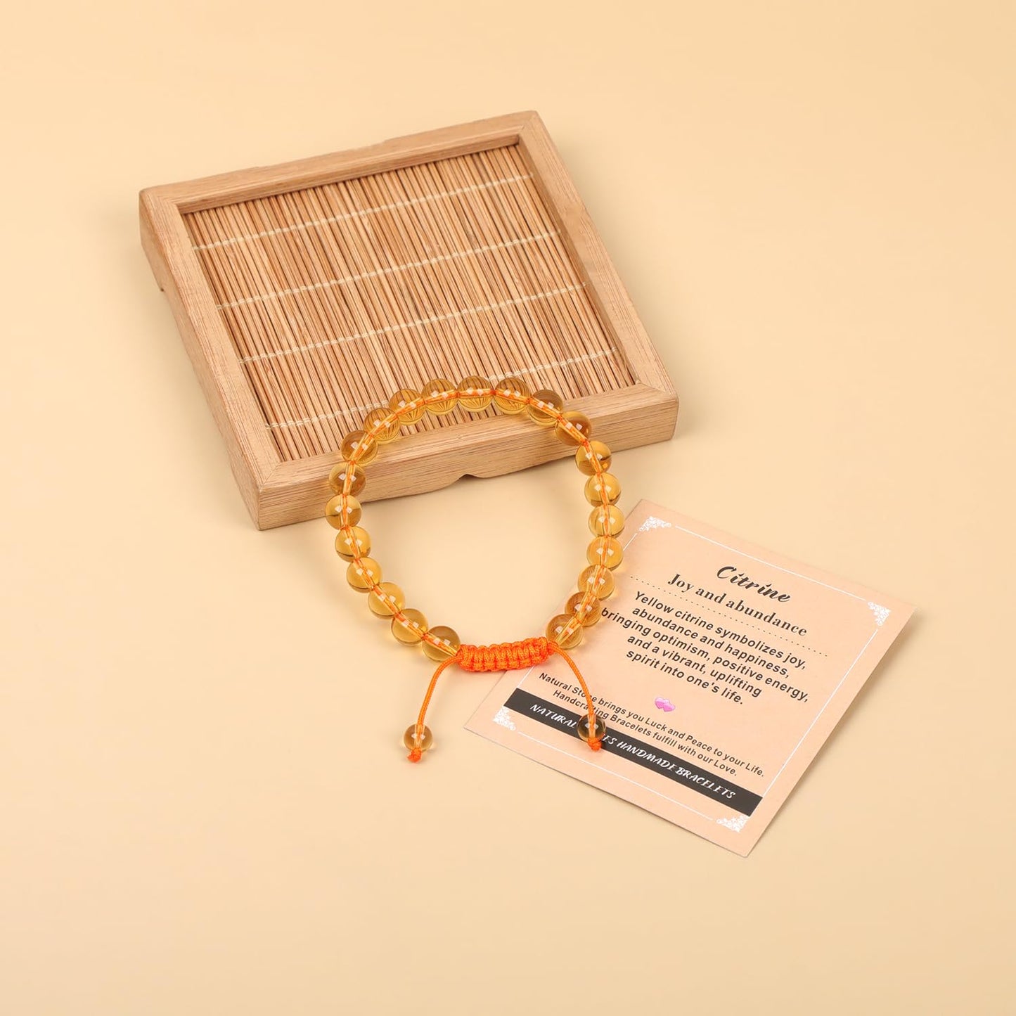AD Beads 8mm Citrine Bracelet - Stone of Joy and abundance - Handmade Natural Stone Crystal Bracelet with Adjustable Macrame String - Yoga Healing Power Energy Gifts for Men and Women