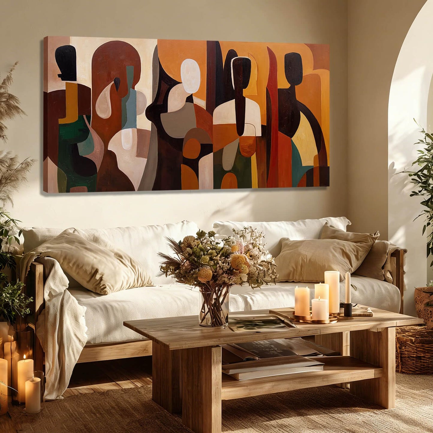 Abstract Wall Art Decor Framed Neutral Wall Prints for Office Geometric Graffiti Canvas Pictures for Dining Room Wall Decor for Living Room 24x48 Inch