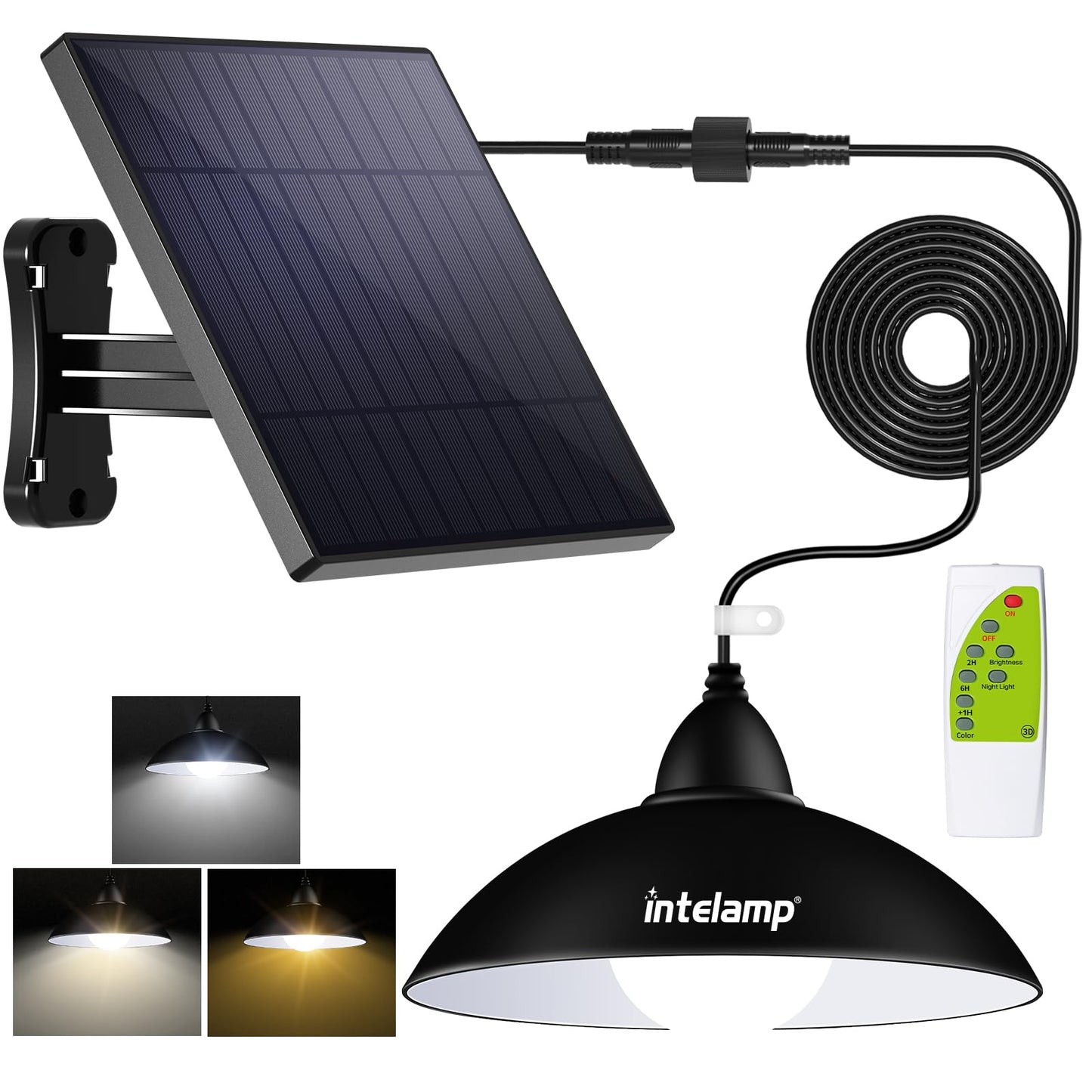 intelamp Solar Pendant Lights Indoor Outdoor, 4000mAh Gazebo Shed Chandeliers with Remote All Day/Night Mode 16.4Ft Hanging Warm White Lighting for Outside Barns Chicken Coop