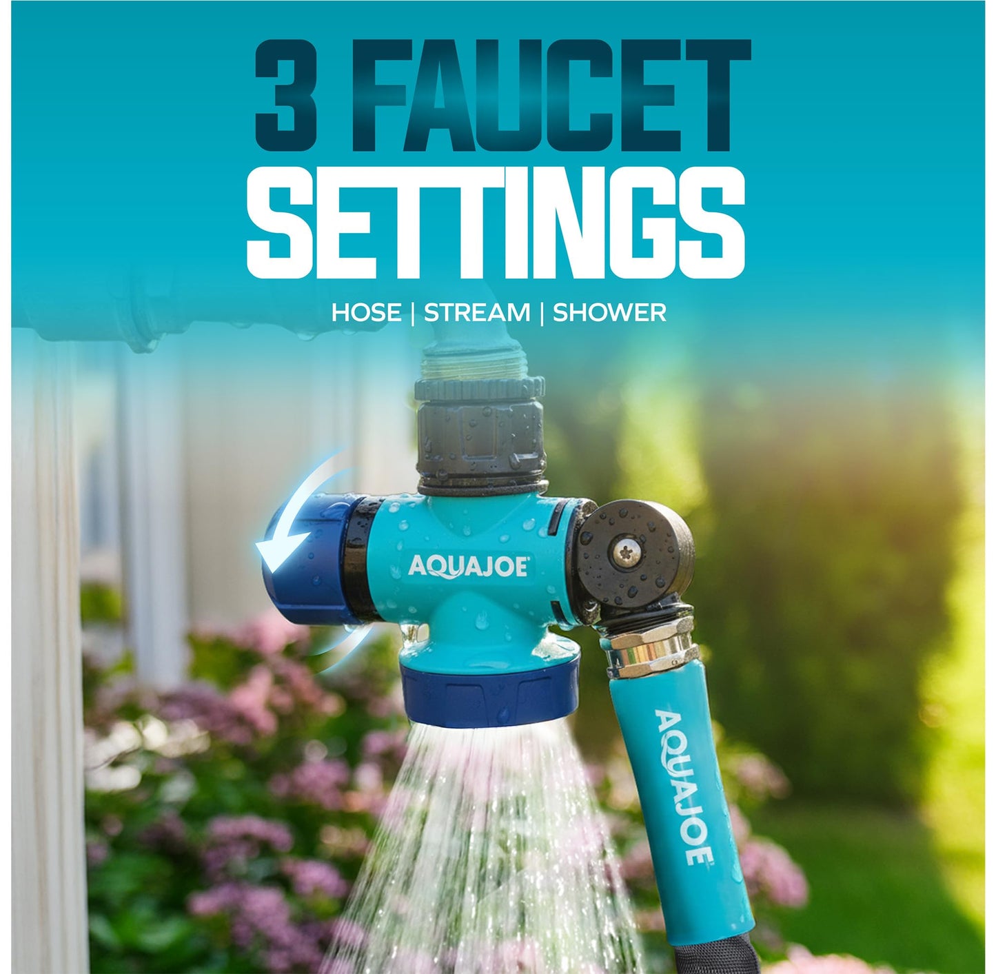 Aqua Joe SJI-MFGA1 Multi-Function Outdoor Water-Tap Connector, 180-Degree Pivoting Hose Connector with 360-Degree Rotating Tap Connector