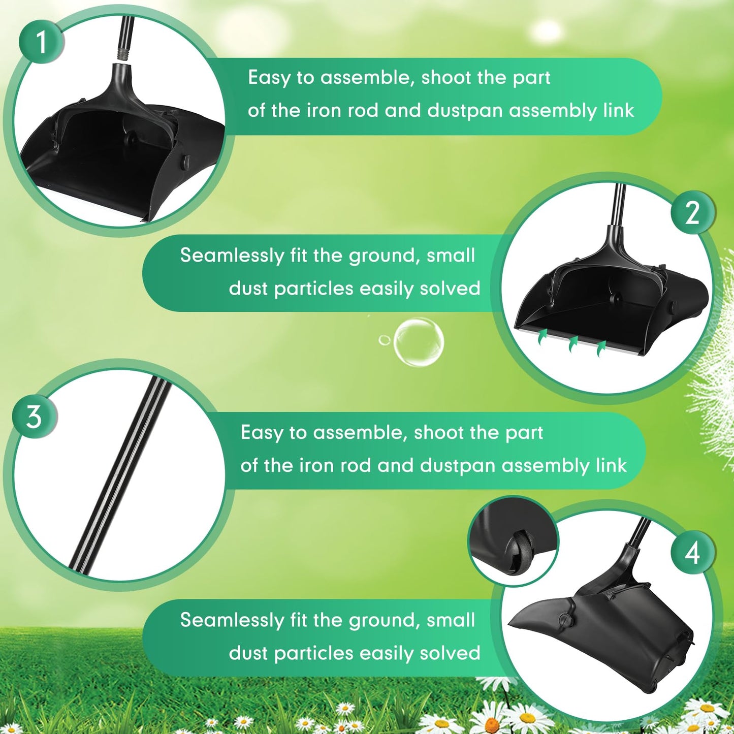 Maxcheck 12 Pcs 37 Inch Lobby Dust Pan Bulk Upright Lobby Dust Pan Plastic Commercial Dustpan with Long Handle Upright Standing Dustpan Heavy Duty for Office Home Indoor Outdoor Use (Black)