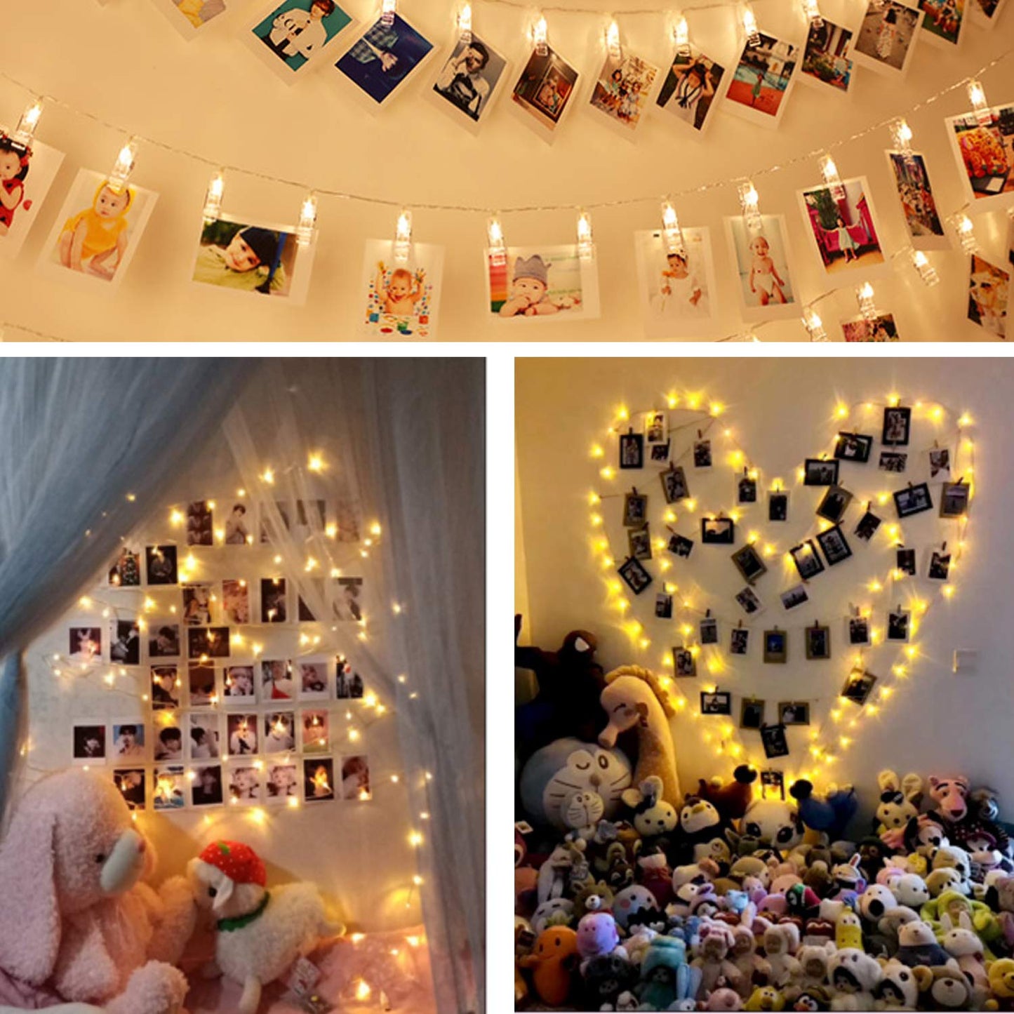 Photo Clip String Lights 17Ft - 50 LED Fairy String Lights with 50 Clear Clips for Hanging Pictures, Christmas Party Birthday Decoration - Perfect Dorm Bedroom Wall Decor Wedding Decorations