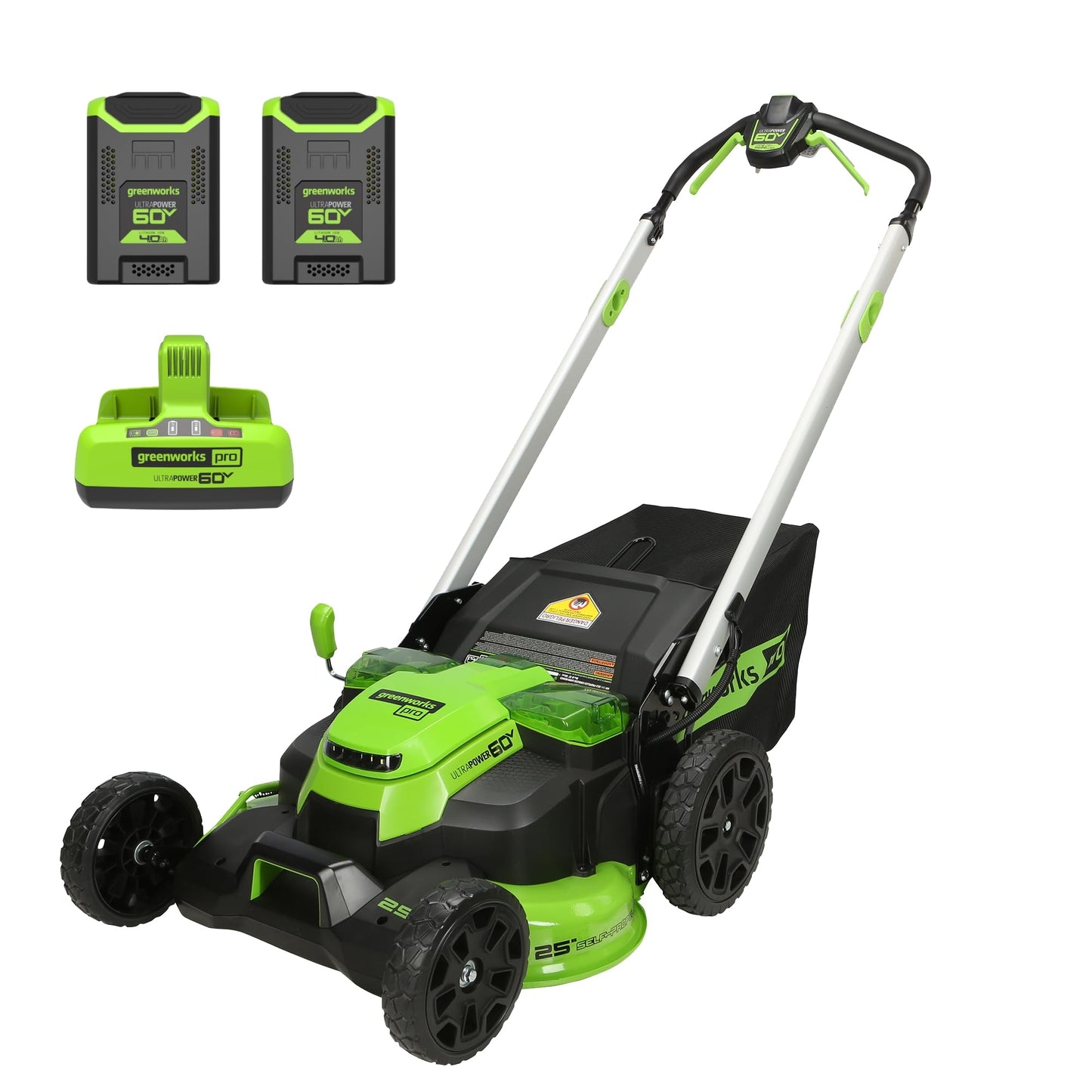 Greenworks 60V 25" Self-Propelled Cordless Lawn Mower – 2 x 4.0Ah Batteries & Fast Charger(75+ Tool Compatibility, 80Min Runtime)