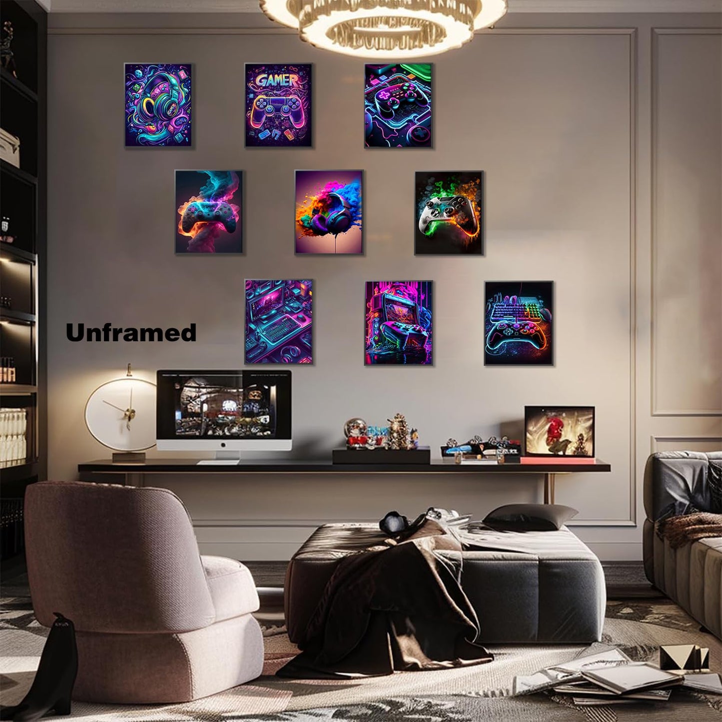 Gaming Room Canvas Wall Art Set of 9, Game Posters Wall Decor, Gamer Paintings Picture Print for Boys Room Kids Game Room Bedroom Boys Home Decoration 8x10In Unframed