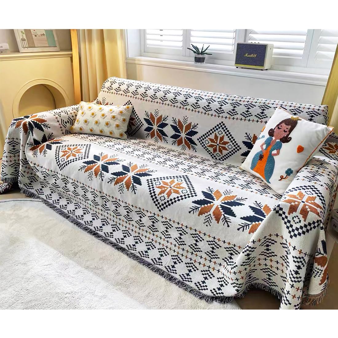 VOPHIA Couch Cover Blanket Boho Sofa Covers Reversible Two-Sided Woven Sofa Slipcovers for Christmas-Washable Thick Soft Throws Cover Blankets for Living Room Home Decor (Maple Leaf, Medium)