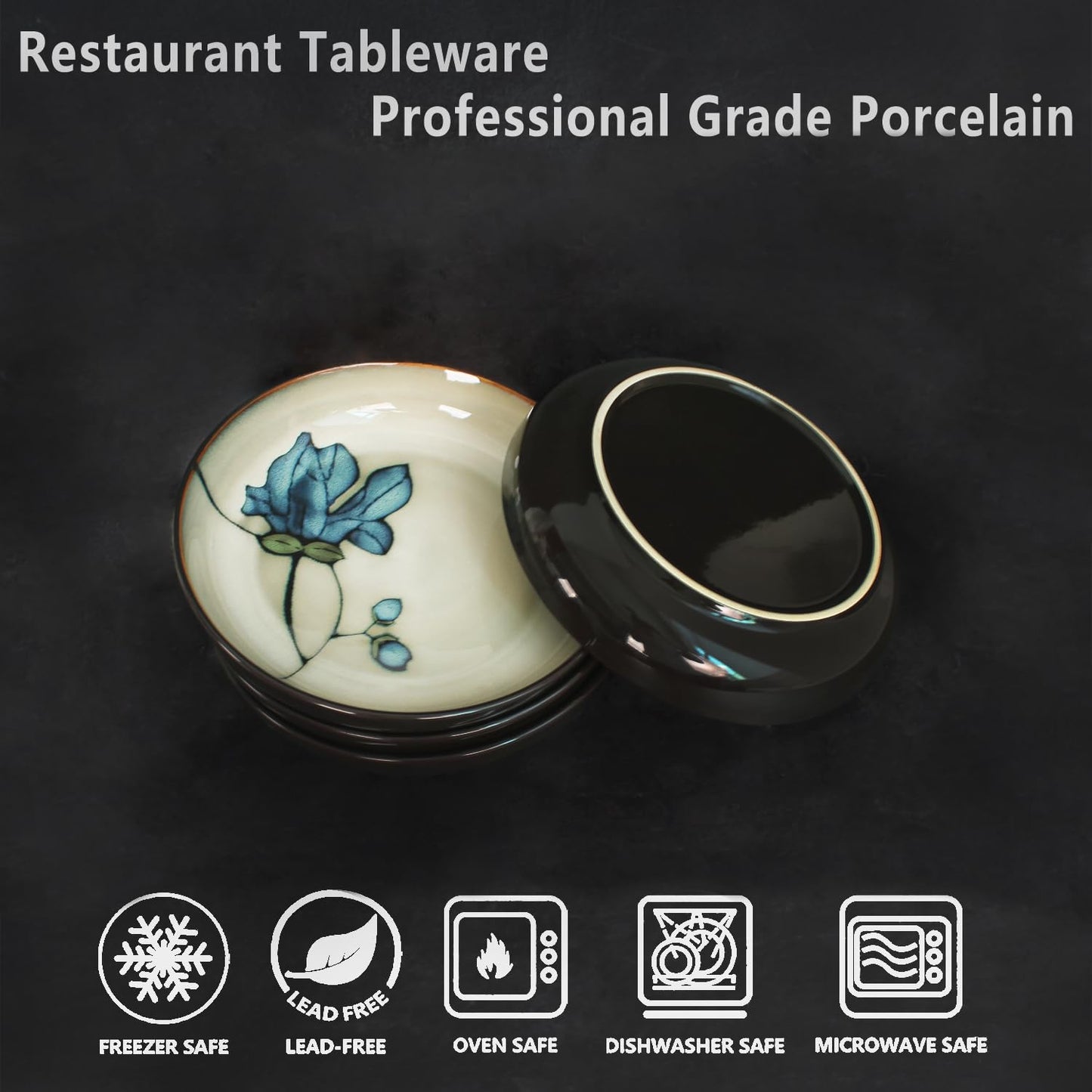 Jinsongdafa Ceramic Salad Plate Set, 7.9-inch Non-fading Hand-painted Plates, 4-piece Set, Suitable for Appetizers, Dinner, Desserts, Microwaveable and Dishwasher-safe Restaurant Kitchen Tableware Set