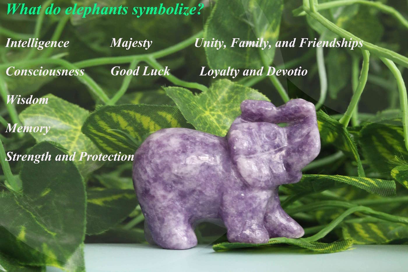 2" Amethyst Elephant Decor Natural Healing Crystal Stones Polished Hand-Carved Gemstone Big Cute Hippie Sculpture Statue Figurines Energy Purple Home Room Office Desk Decoration Gifts for Women Men