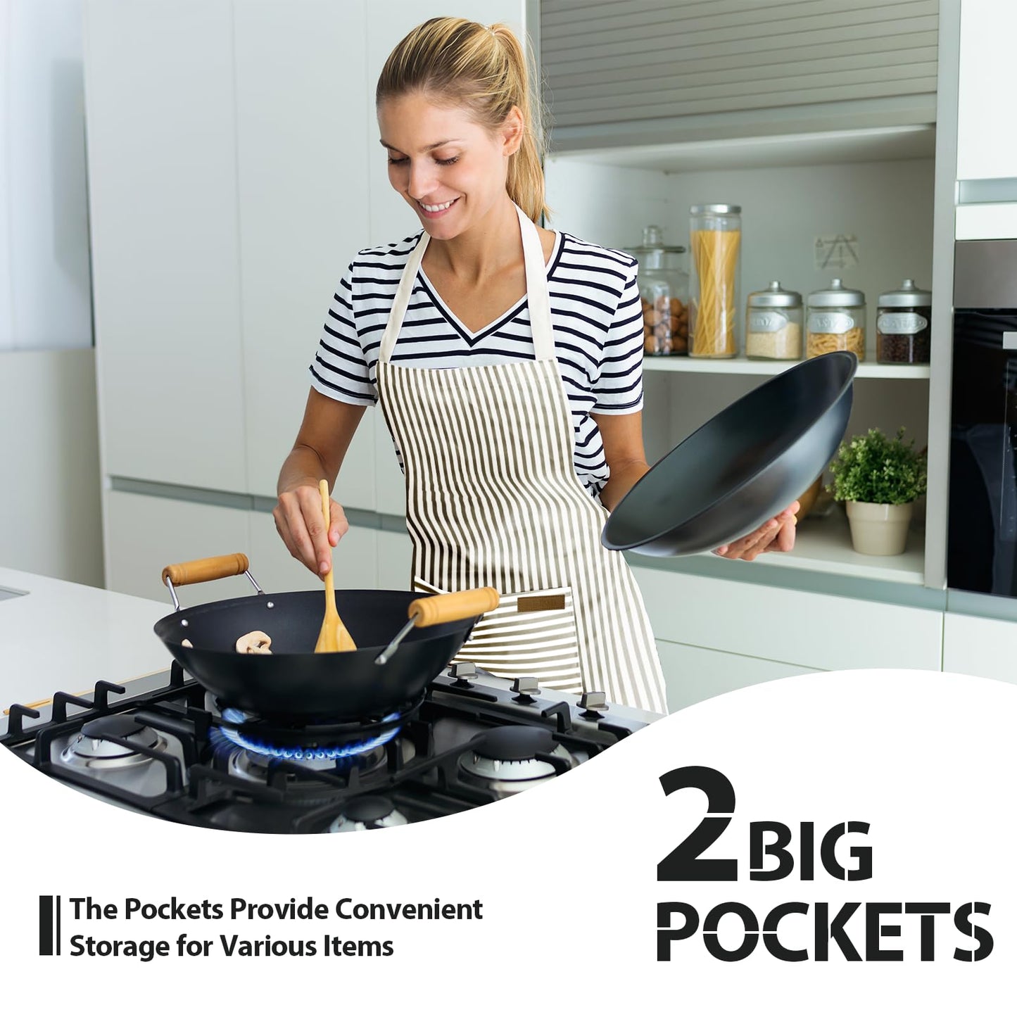 VALOME 2 Pack Kitchen Aprons, Apron for Cooking with 2 Pockets, Unisex Adjustable Neck Strap Chef Aprons for Men Women (BLACK & BROWN)