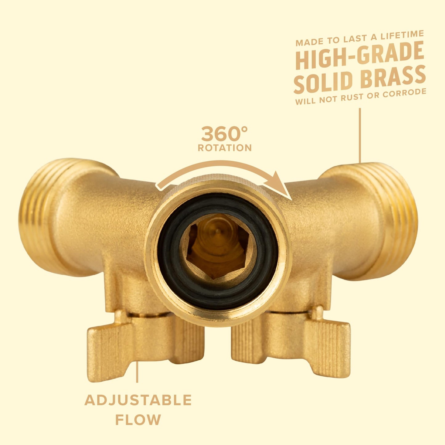 INNAV8 Garden Hose Splitter 2 Way Heavy Duty - SOLID BRASS Hose Splitter Features Easy to Open Valves - Hose Bib Y Splitter for Outdoor Faucet
