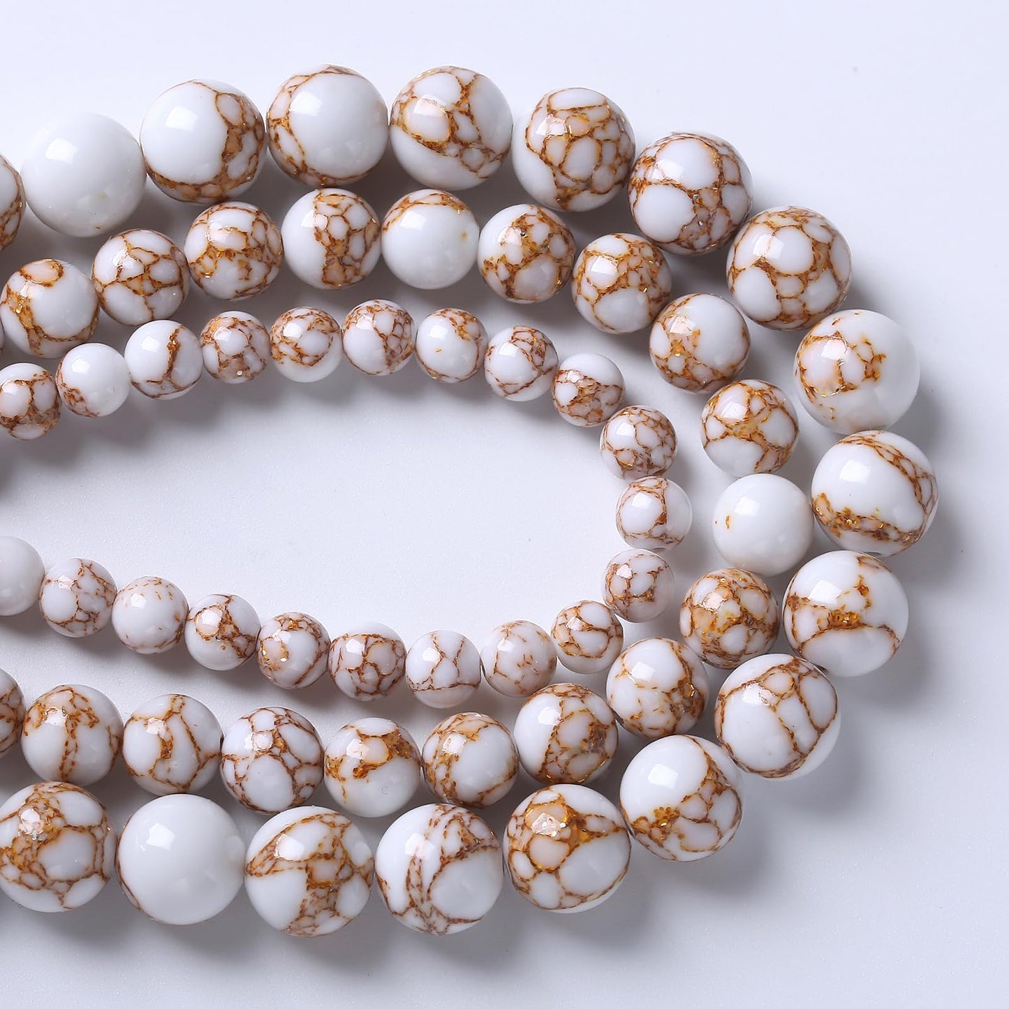 45pcs 8mm White Howlite Spun Gold Stone Beads for Jewelry Making Natural Stone Energy Healing Beads DIY Bracelet Necklace 15" (8mm, White Howlite Spun Gold Stone)