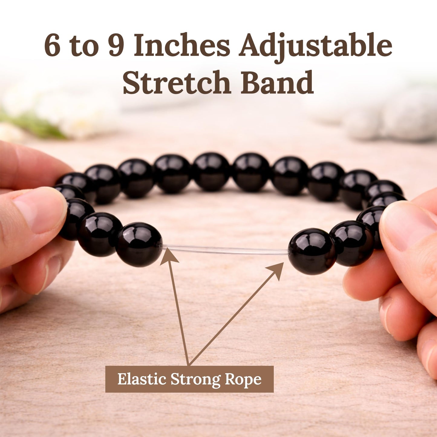 Elm City Direct 8mm Natural Stone Beaded Bracelet – Unisex Crystal Stretch Bracelets for Men & Women, Chakra & Healing Jewelry, Gift-Ready Beaded Bracelets (Obsidian, 8mm)