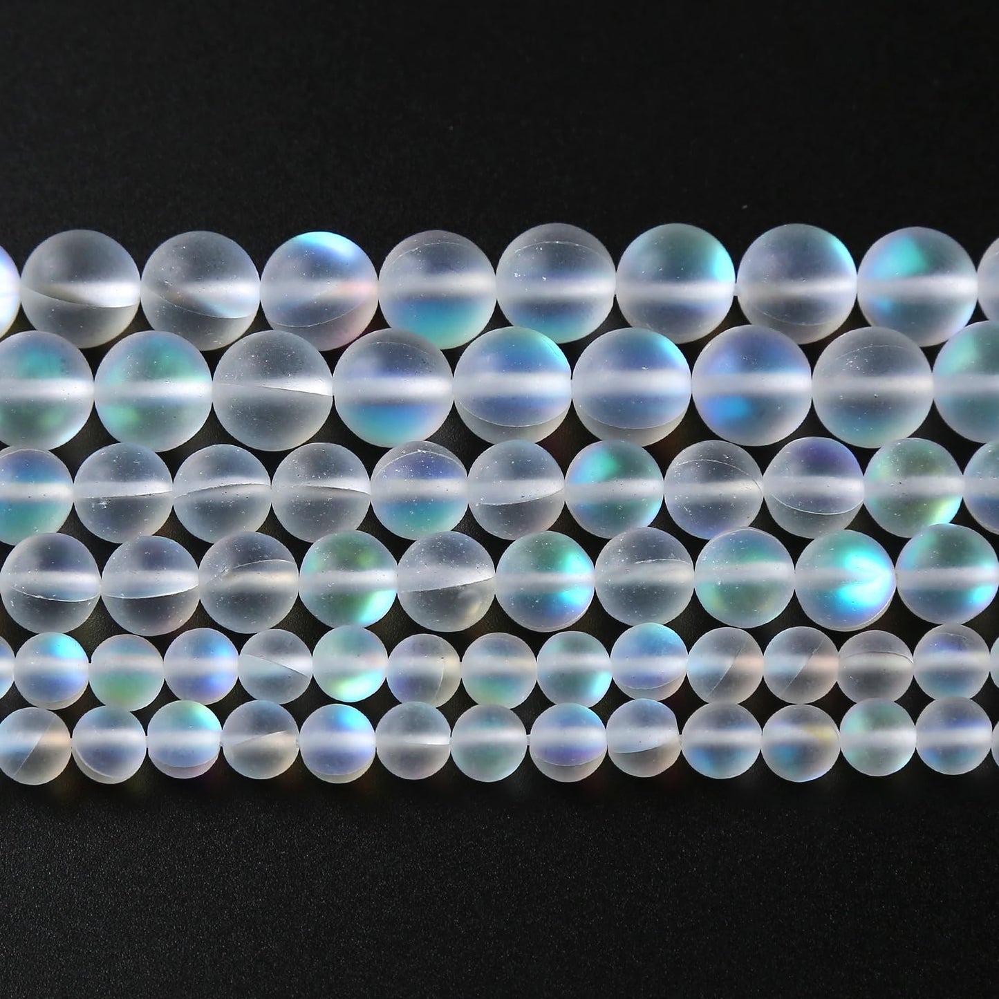 8MM 45PCS Natural Mystic Aura Quartz Beads Frosted Matte White Rainbow Round Loose Beads Jewelry Making DIY Bracelet