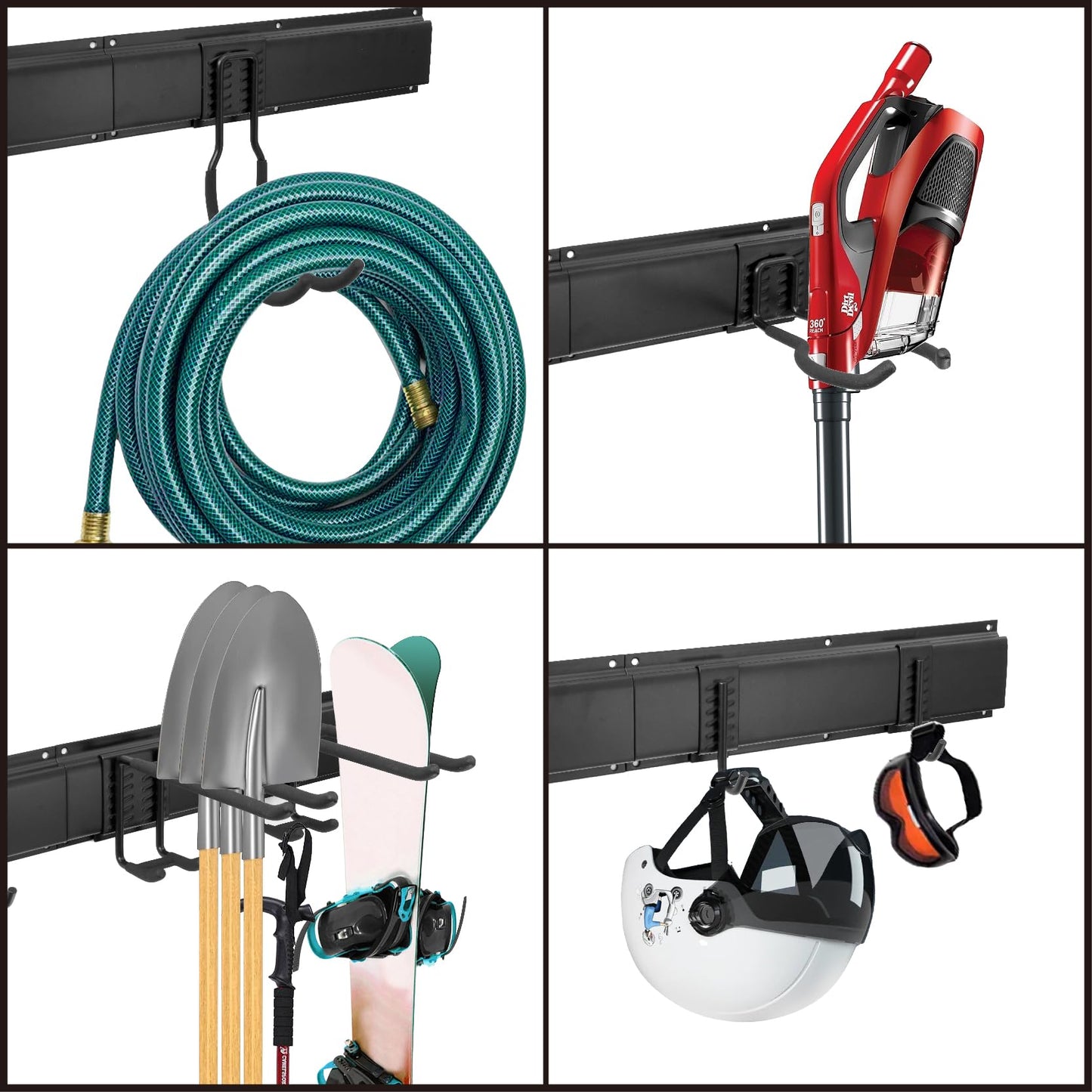 Sinoer Heavy Duty Steel Garage Wall Mount Garden Tool Organizer with 9 Adjustable Metal Hooks and 2 Straps, for Garden Tools, Chairs, Brooms, Mops, Rakes, Shovel