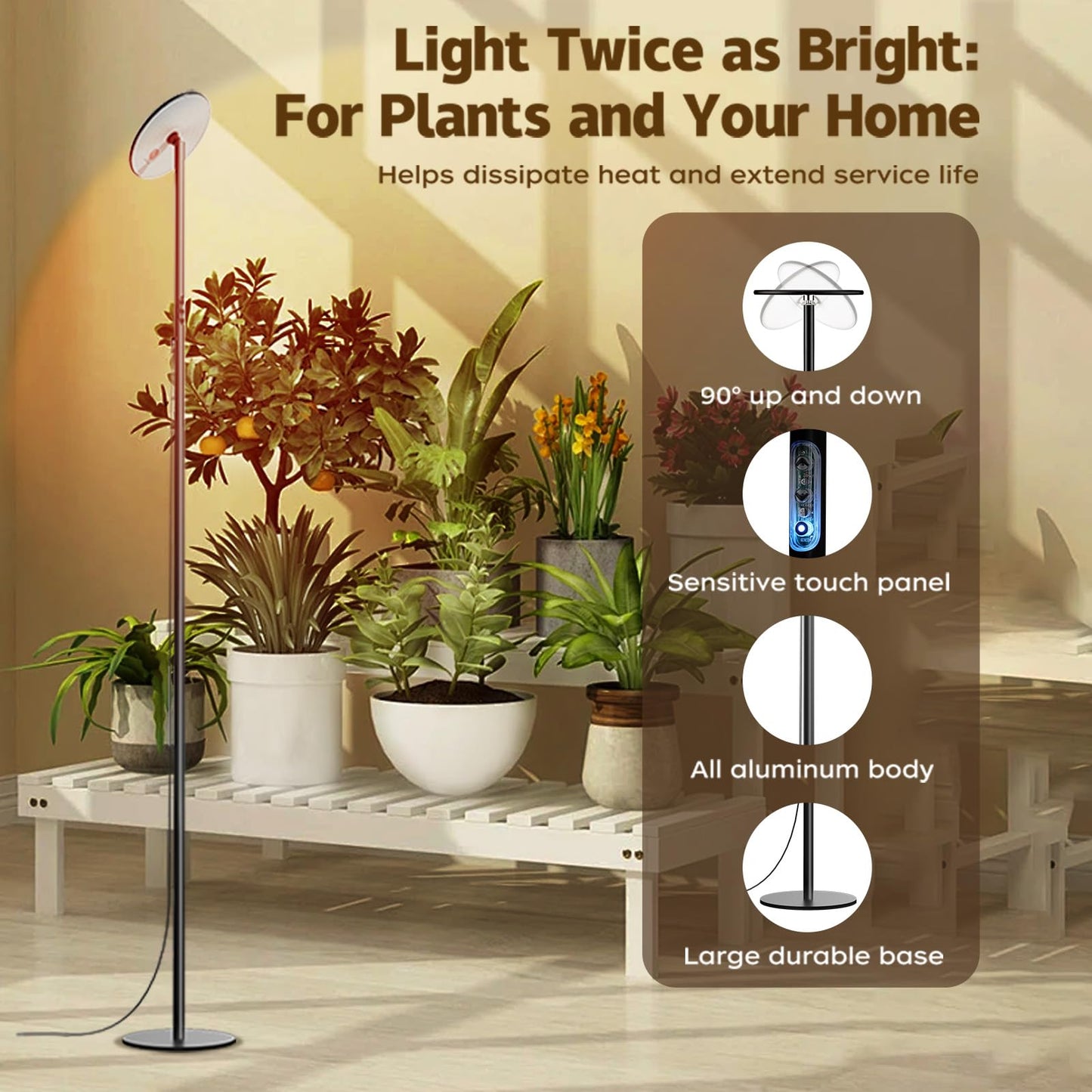 AJABotanics 40W Full Spectrum Tall Grow Light, 85'' Adjustable Standing Plant Light for Indoor Plants, 10-Level Dimmable with 4/8/12H Timer, Sunlike for Large Plants & Indoor Trees