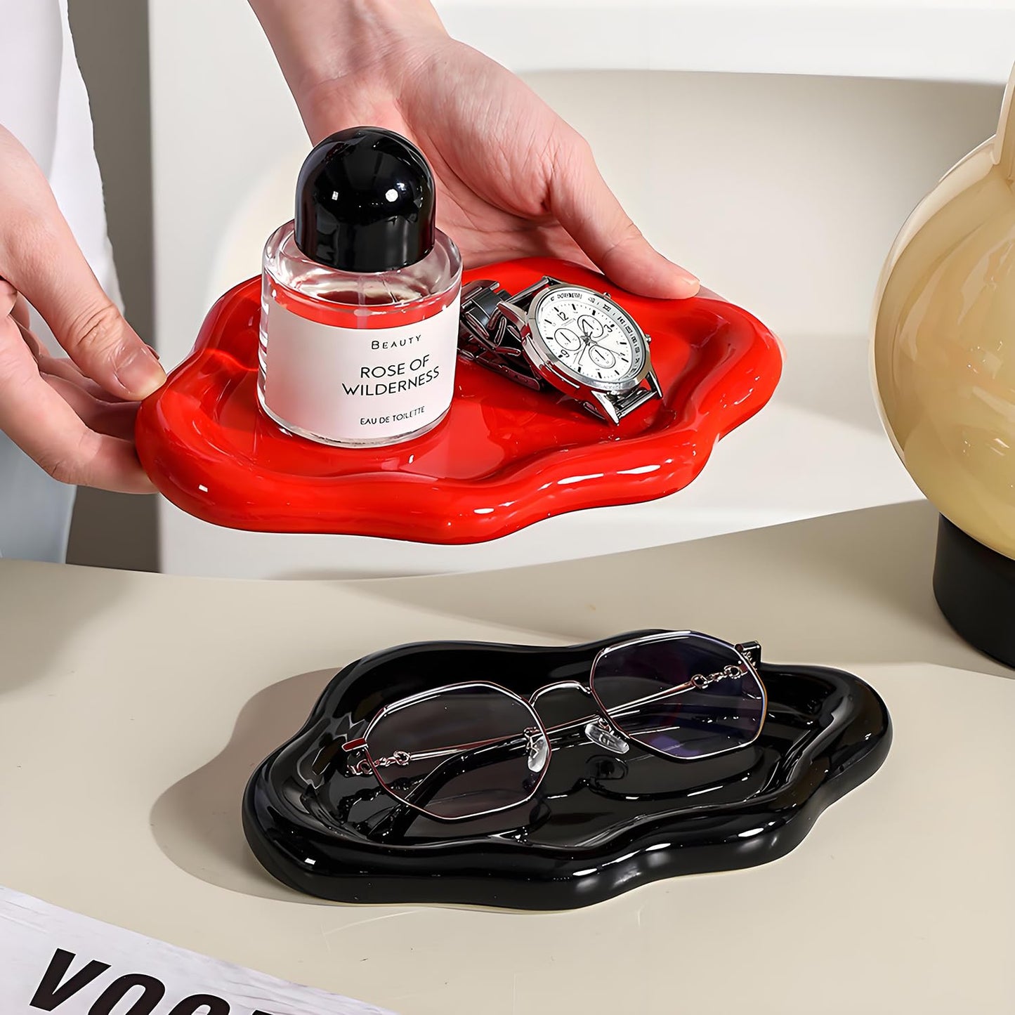 Ceramic Jewellery Dish Trinket Dish Jewelry Tray Cloud Shape Tray Perfume Tray Rings/Earrings/Bracelets/Watch/Keys Tray for Valentine's Day//Mother's Day/Birthday Gift (Black)