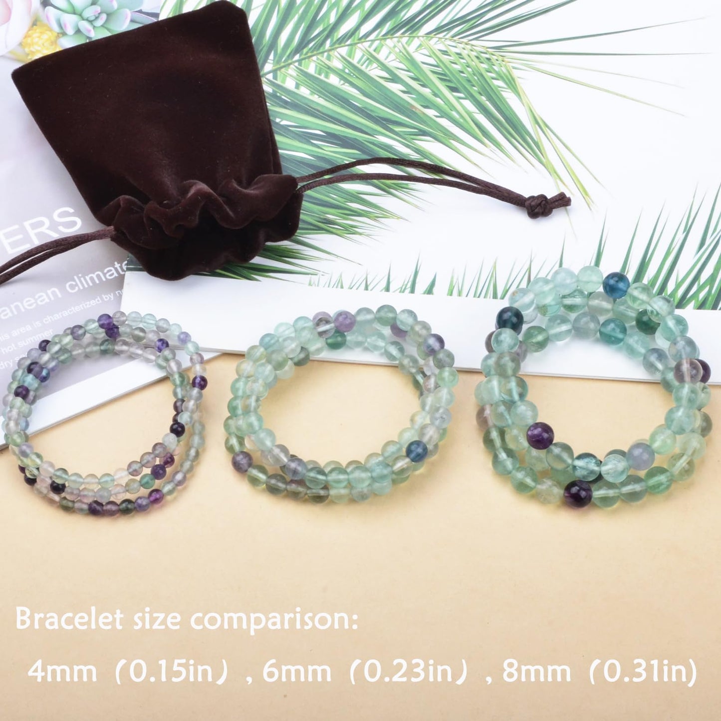 CHCCOYE 6mm Natural Healing Gemstone Bracelet Handmade Yoga Stretch Elastic Bracelet Stress Relief Crystal Jewelry for Men and Women (6mm, Fluorite)