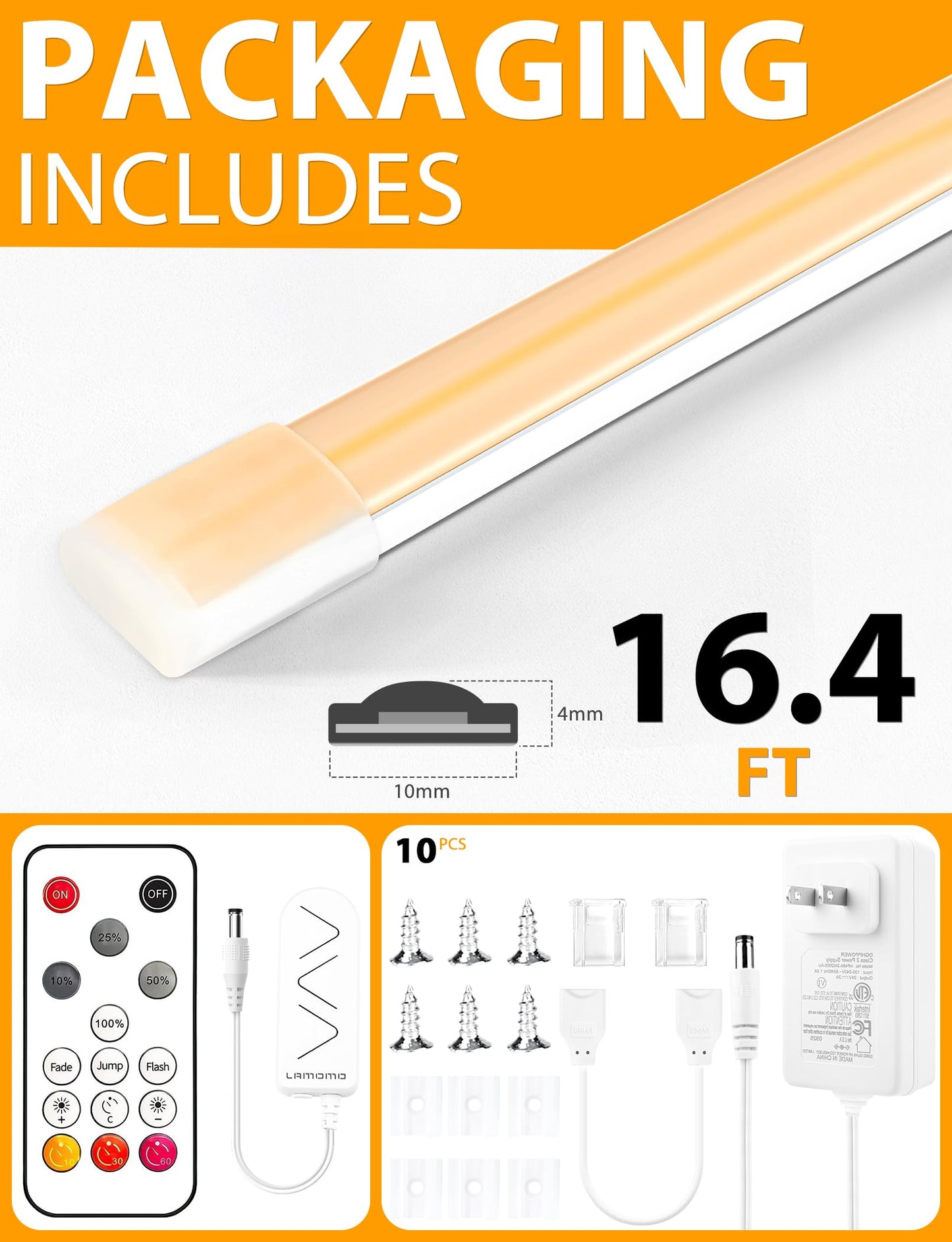 Lamomo COB LED Strip Lights Pro, 16.4Ft Warm White Dimmable Self-Adhesive Led Rope Light with Remote, Flexible Cuttable Waterproof 3000K Silicone Neon Tape Lights for Bedroom, Indoor, Outdoor,Cabinet