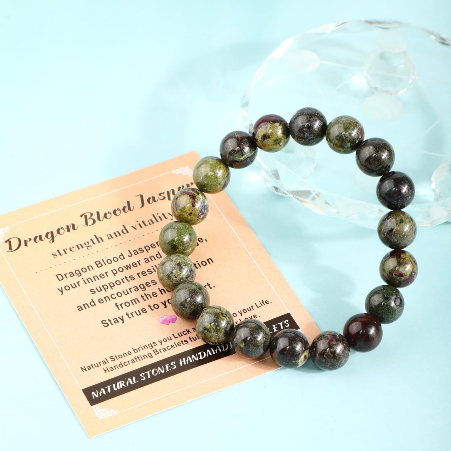 AD Beads 6mm Handmade Dragon Blood Jasper Elastic Bracelet – Natural Gemstone for Strength and Vitality – Meditation, Yoga, Healing and Energy Gift for Men Women