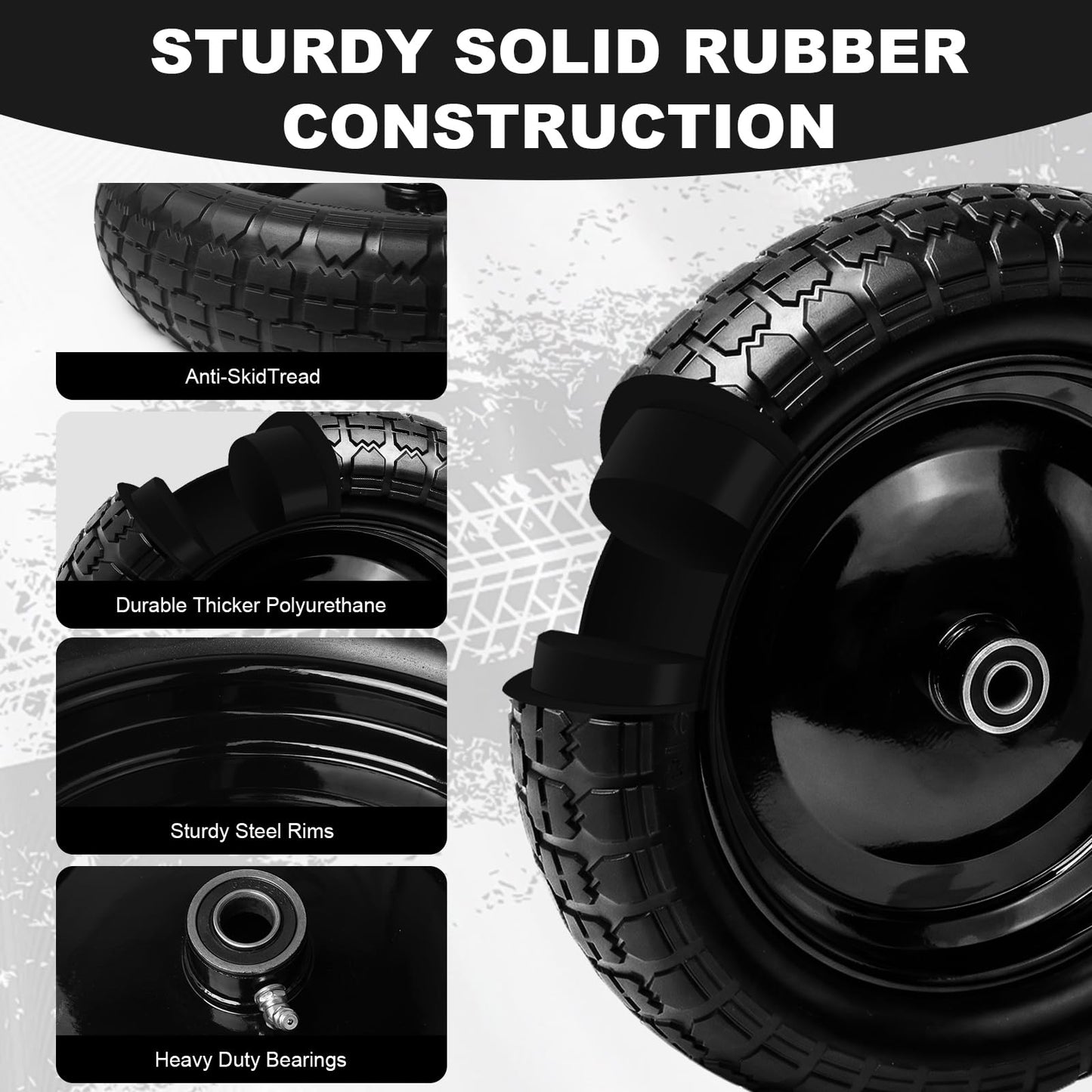 DGSL 1-Pack 4.80/4.00-8 Tire - 14.5" Flat-Free Tire Wheelbarrow Tire with 3" Centered Hub, 5/8" 3/4" Bearings, Heavy Duty Replacement Tires for Gardening & Yard Work