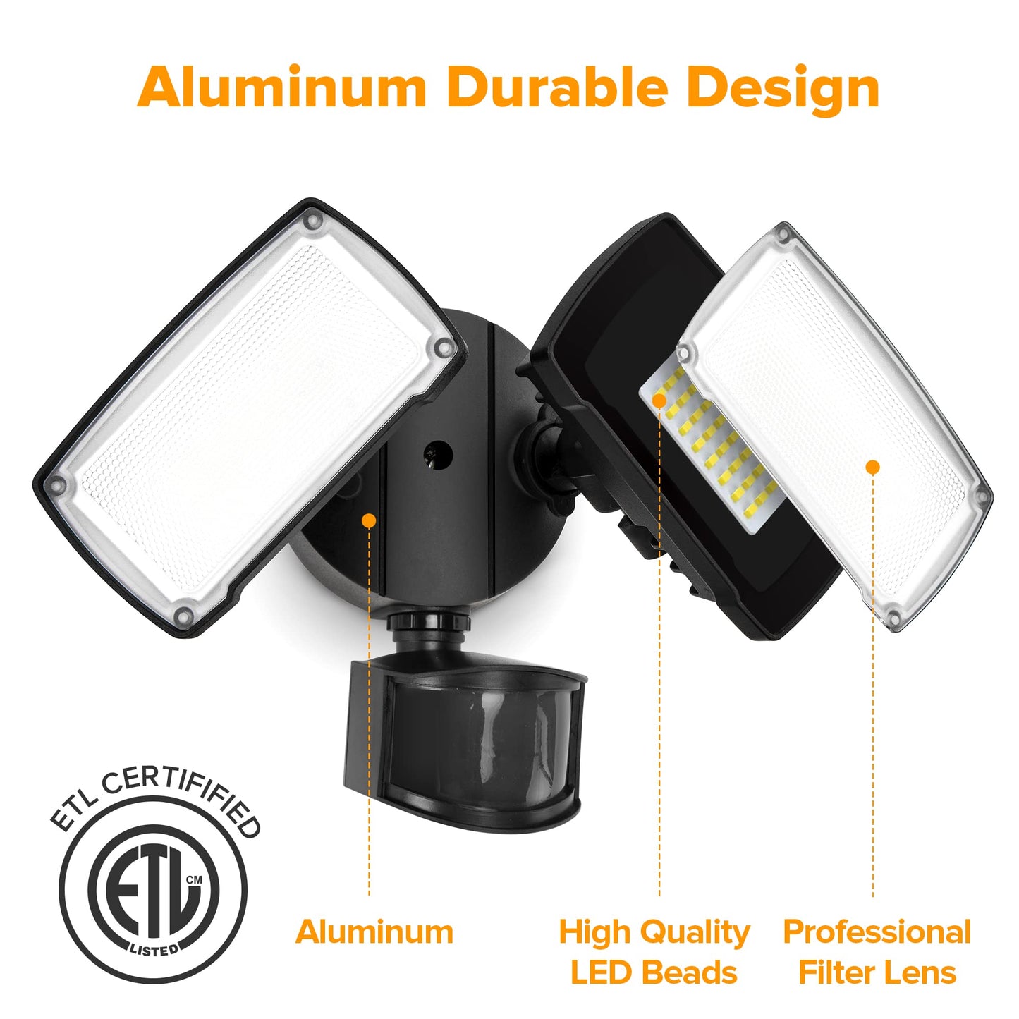 LUTEC 38W 3500 Lumen LED Motion Activated Integrated Dual-Head Floodlight Outdoor with Motion Sensor, 5000K Daylight, Dusk to Dawn, Exterior Security Wall Light for Patio, Garden, Yard(Black)