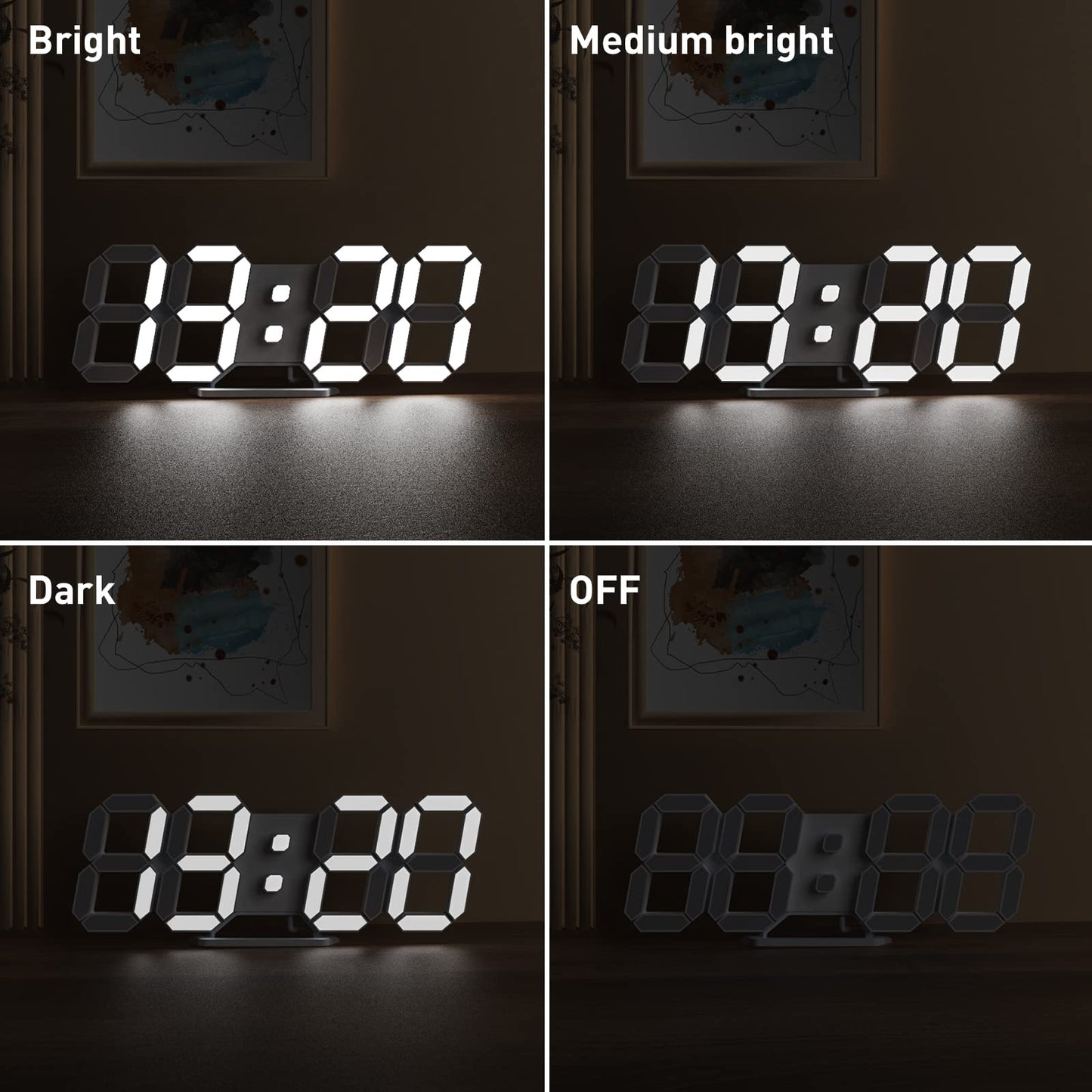 EDUP HOME 3D LED Digital Wall Clock/Desk Alarm Clock with Remote Control for Kitchen Bedroom Office, 9.7" LED Night Light Decor Clock Adjust Brightness 12H/24H Time Date Temperature, Great Gift