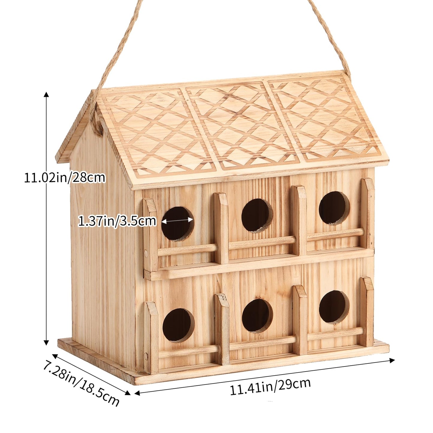 Bird Houses for Outside,12 Hole Bird House Room for 12 Bird Families - Large Wooden Outdoor Birdhouse Hanging for Bluebirds Hummingbirds Garden Decor
