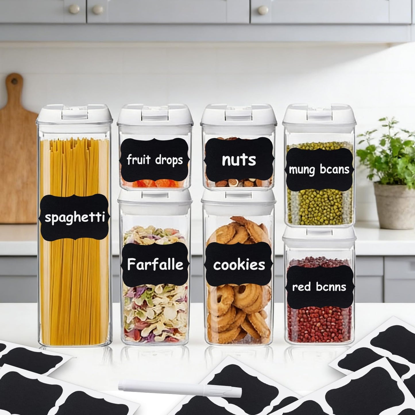 NCANBUS 180PCS Chalkboard Labels-3.4" x 2.1" Large Size Reusable Blackboard Stickers with 1 Liquid Chalk Markers for Mason Jars, Storage Bins,Craft Rooms,Food Containers and Pantry Storage