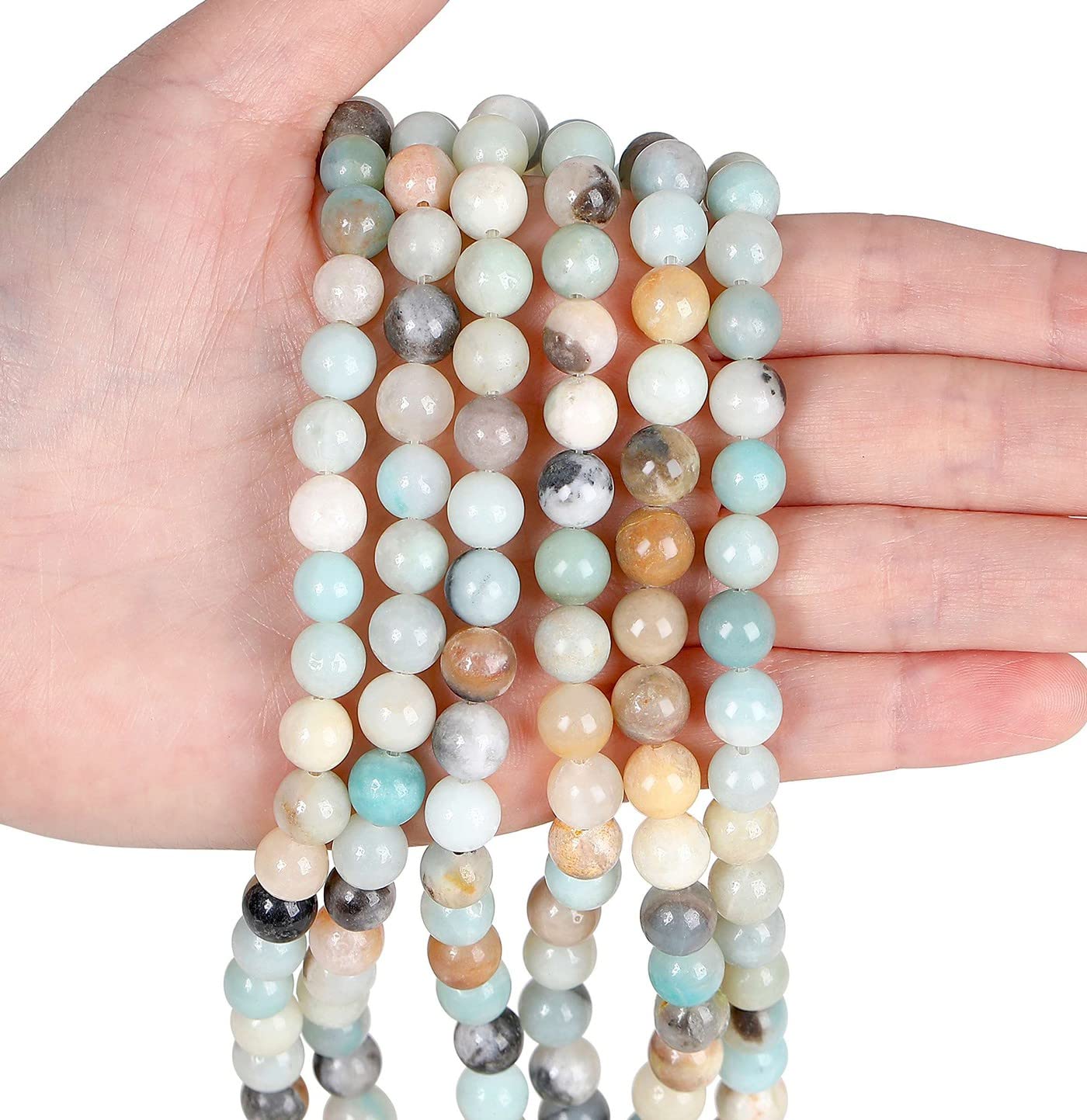 LAIDANLA Mixedcolor Amazonite 8mm Natural Stone Beads Round Loose Gemstone Stone Beads for DIY Bracelet Necklace Earrings Jewelry Making Polishing Genuine Real Beading 96PCS 2 Strand 32"
