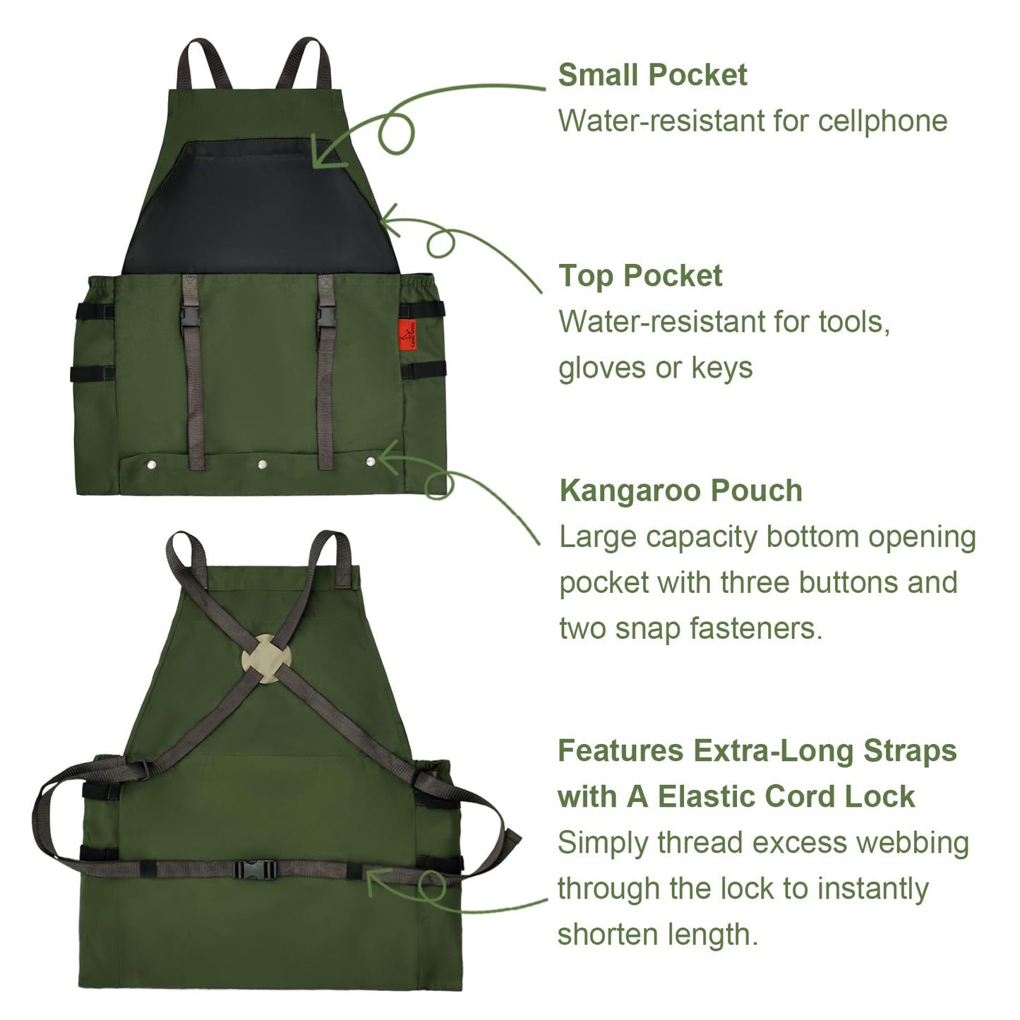 Cover Geny Gardening Apron Waterproof Cross Back Apron, 600D Heavy Duty Apron Harvest with Pockets, Adjustable Straps and Quick Release (green)