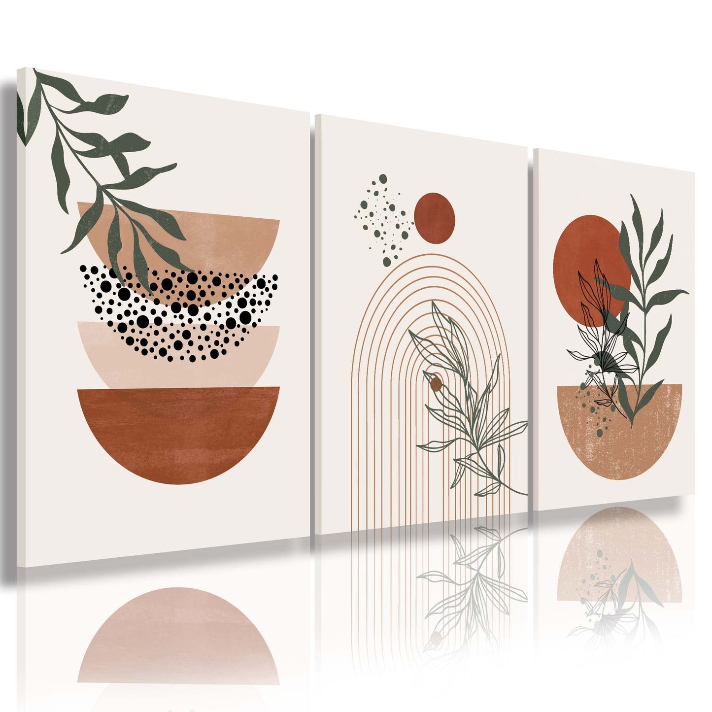 Boho Wall Art Prints, Boho Wall Decor, Abstract Geometric Prints Black Beige Terracotta Minimalist Art, Natural Framed Canvas Prints Artwork For Living Room Bathroom Bedroom Wall Decor