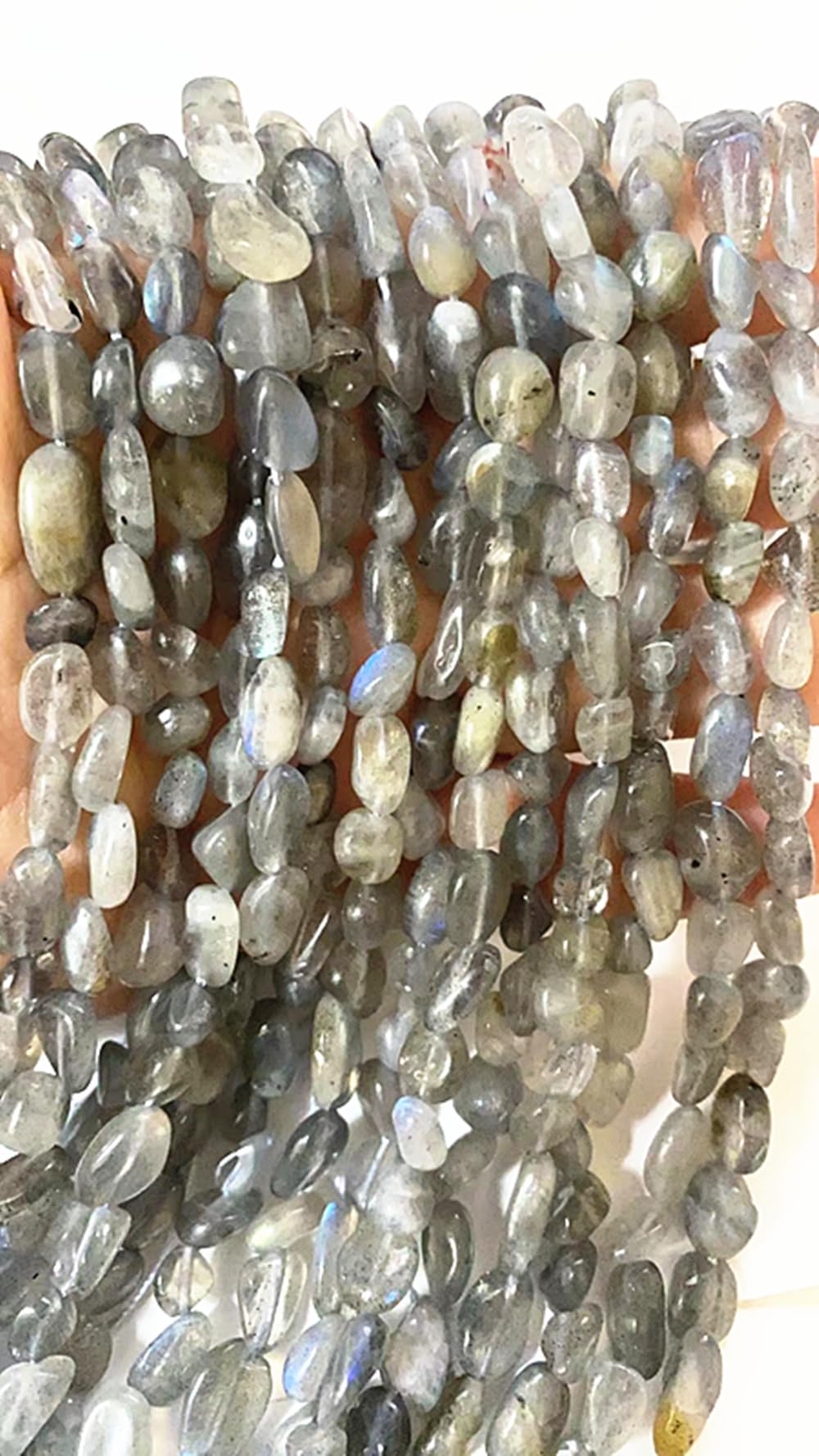 jodaying 6-8mm Natural Labradorite Nuggets Oval Free Tumbled Pebble Semi Precious Gemstone Loose Stone Beads Approx 15.5 inch for DIY Jewelry Making