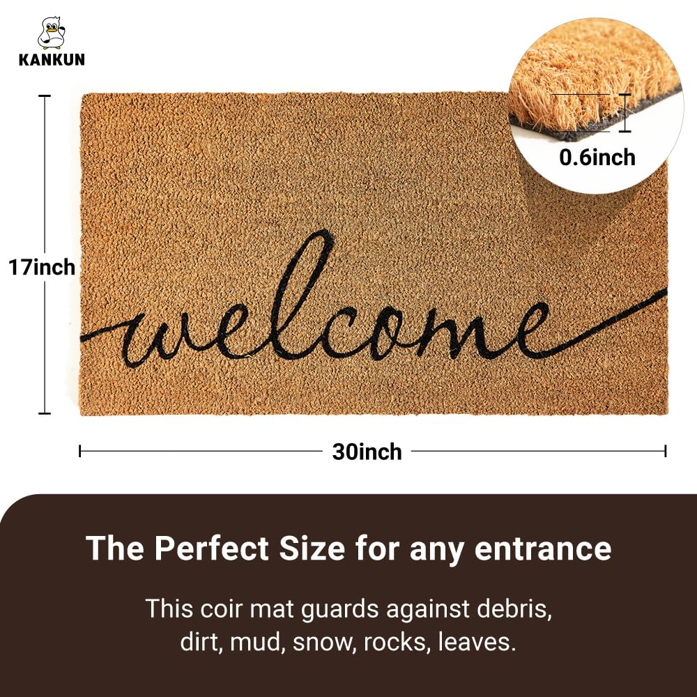 KANKUN Coco Coir Door Mat with Heavy Duty Backing, Welcome Doormat (17" x 30"), Doormat Entrance (Welcome1-1Pack)