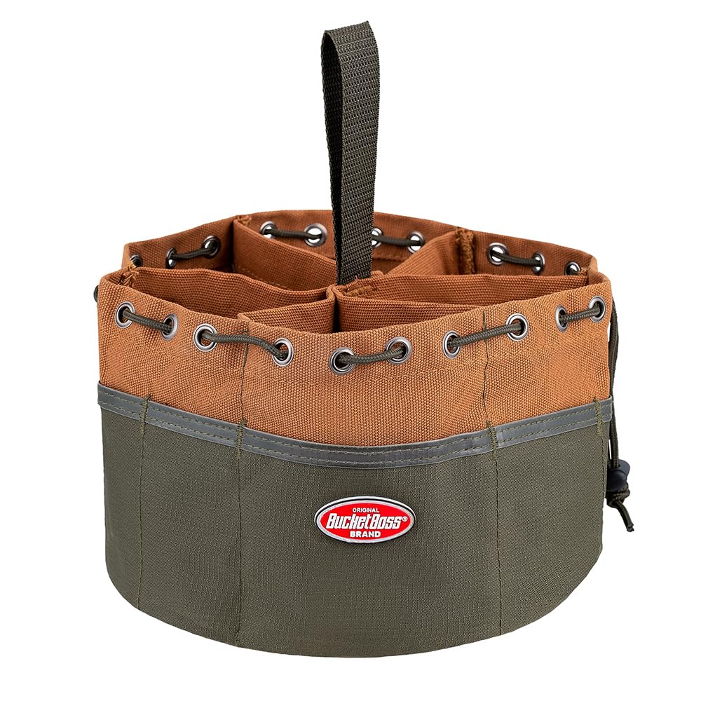 BucketBoss 25001 Canvas Organizer Parachute Bag with 19 Pockets for Nails,Screws, and Bolts in Brown