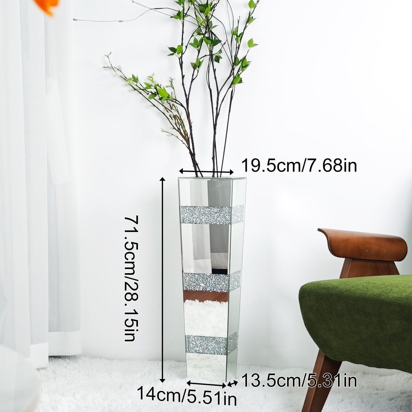 Artloge Diamond Mirror Vase Geometric Bling Decor 28 inch Tall Silver Luxury Decor