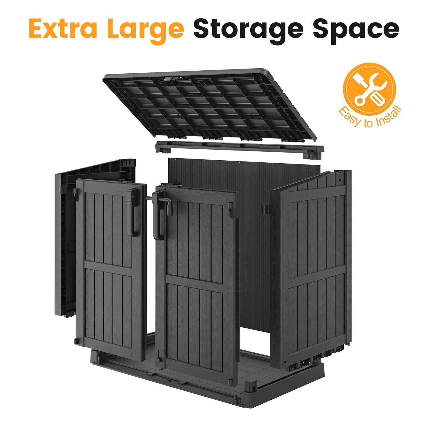 LHBcraft Outdoor Storage Cabinet 36 Cu Ft with Lockable Doors, Portable Horizontal Resin Storage Shed - Easy to Assemble, Waterproof Small Storage Shed with Floor Black