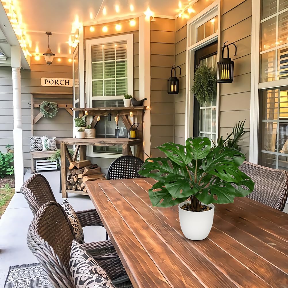 Hollyone Artificial Monstera Plant Faux Monstera Plant Potted Fake Tropical Plants Potted for Indoor Outdoor Home Desk Office Garden Farmhouse Decoration