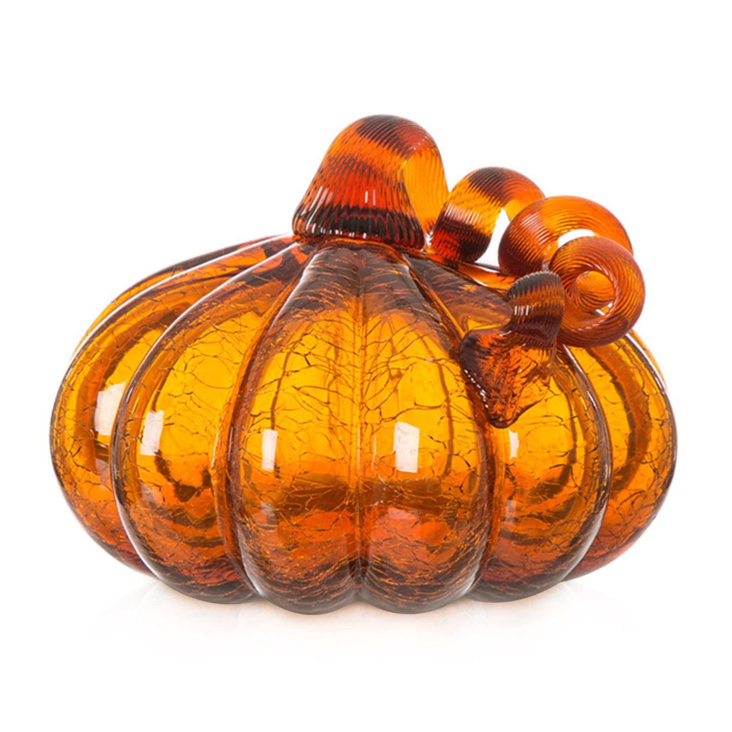 Glitzhome Hand Blown Glass Pumpkin Table Top Home Décor, 5.51", Amber