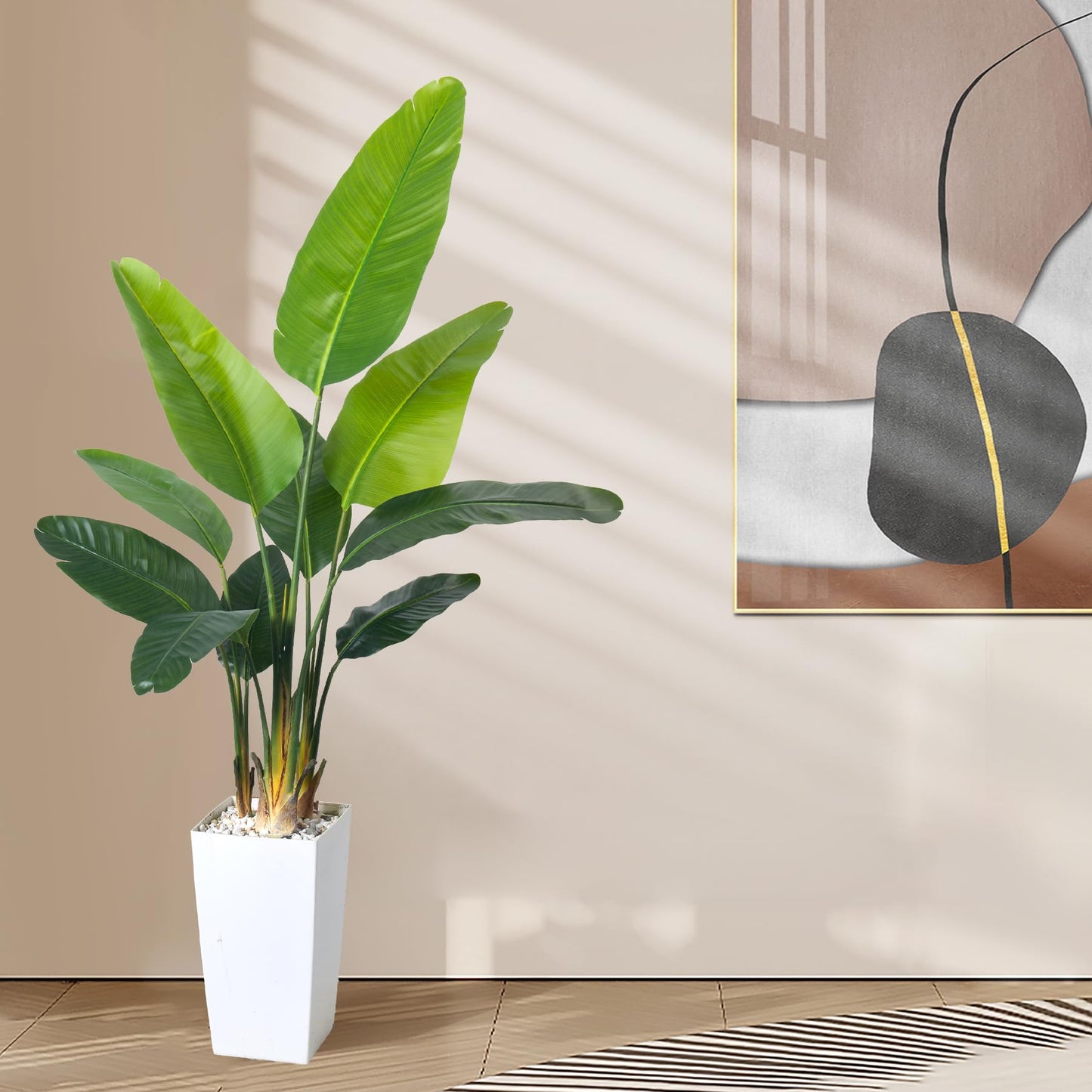 HAIHONG Bird of Paradise Artificial Plant 6FT, Faux Tropical Palm Tree with White Tall Planter, Large Fake Plants in Pot for Home Office Living Room Decor Indoor