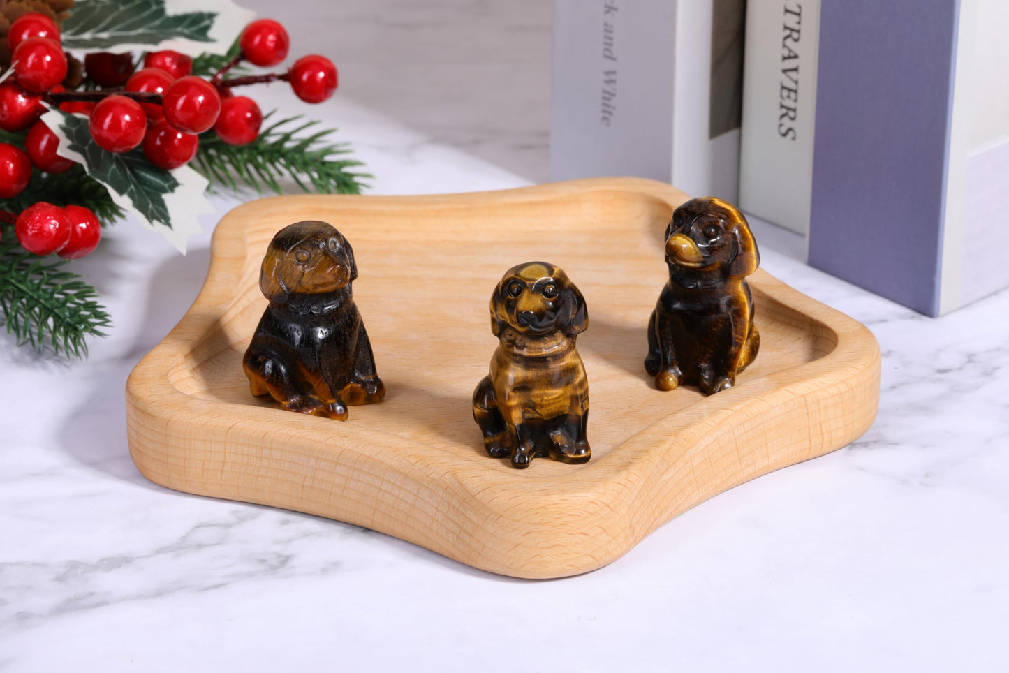 CrystalTears Tiger Eye Crystal Dog Ornament, Cute Dogs Gifts for Women Dog Lovers Men Christmas, 1.5” Lucky Healing Gemstone Labrador Dogs Puppy Figurine Statue for Home Office Desk Decor