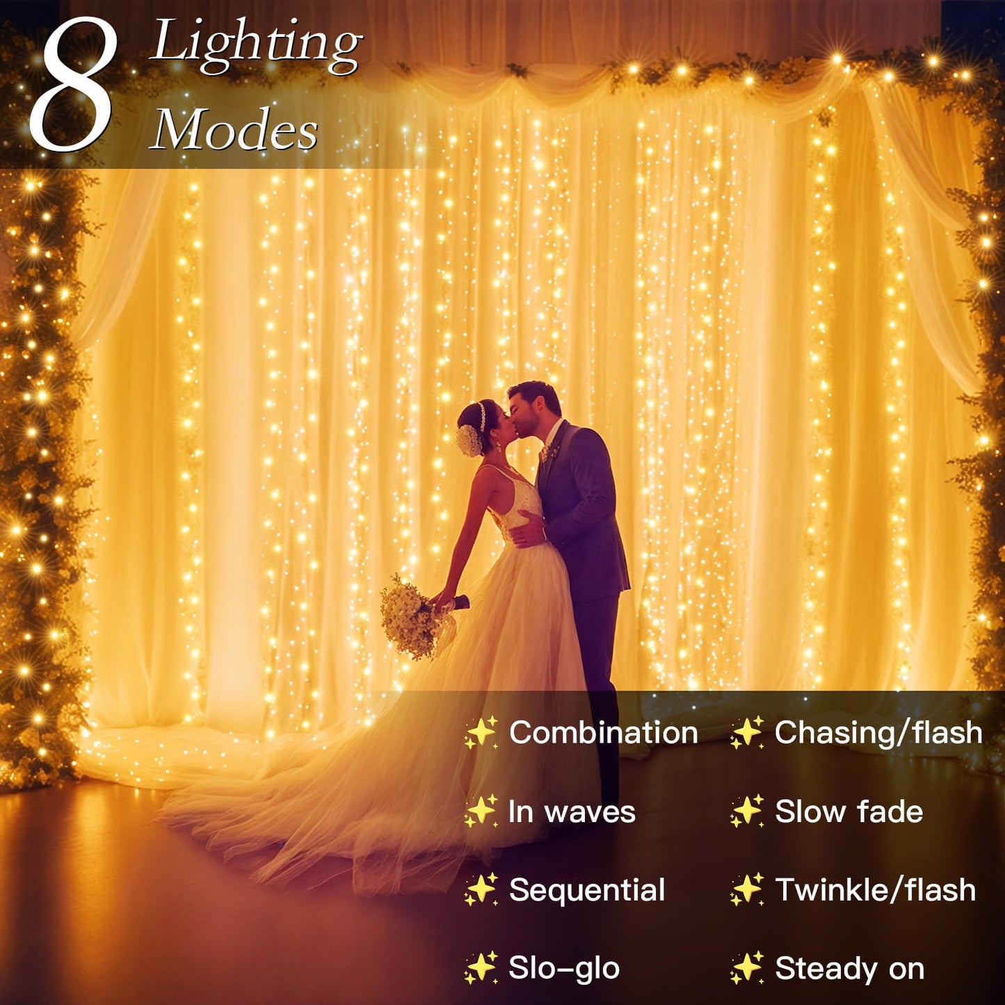 Soagrc 200 LED Curtain String Lights 9.8 * 6.6FT Plug in Fairy with Timer and 8 Modes, Waterproof Window Wall for Bedroom Wedding Party Indoor Outdoor Christmas Decor