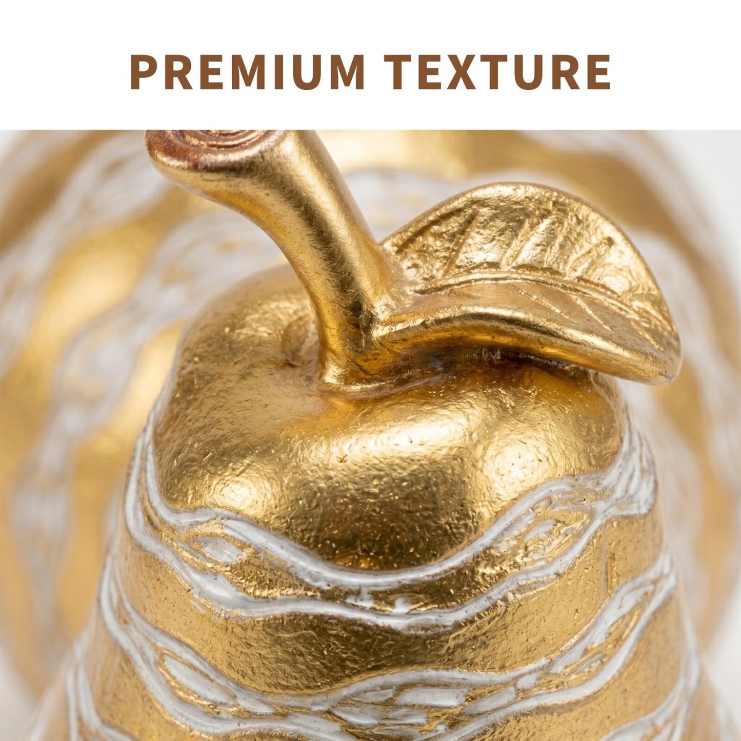 Zhao Xiang Modern Gold & White Pear Figurine - 6" Resin Fruit Statue with Textured Wavy Stripes, Contemporary Kitchen Island, Coffee Table & Shelf Decor Centerpiece