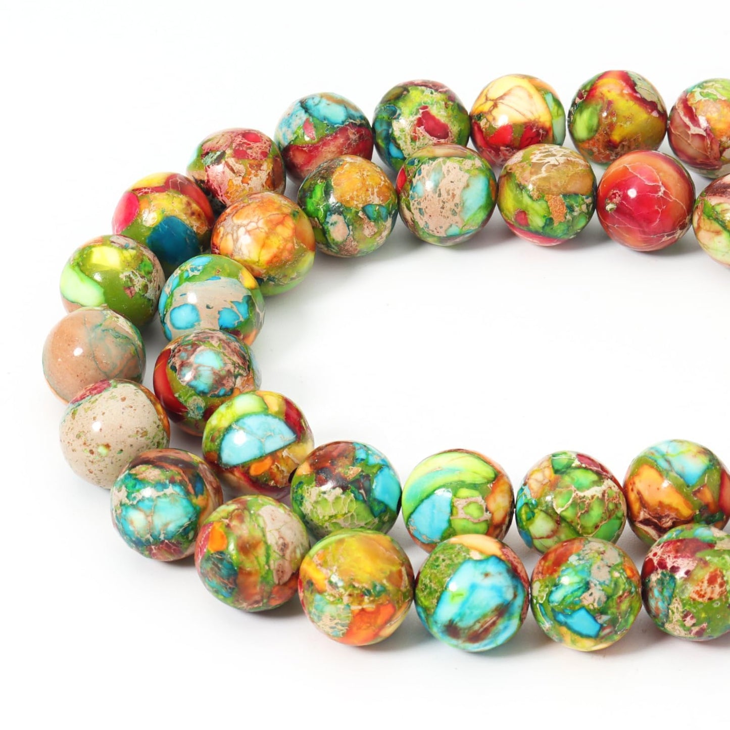 Siomia 45pcs 8mm Natural Mixed Green Imperial Jasper Gemstone Beads Energy Healing Crystal Round Loose Stone Beads for Jewelry Making, DIY Bracelets Necklaces