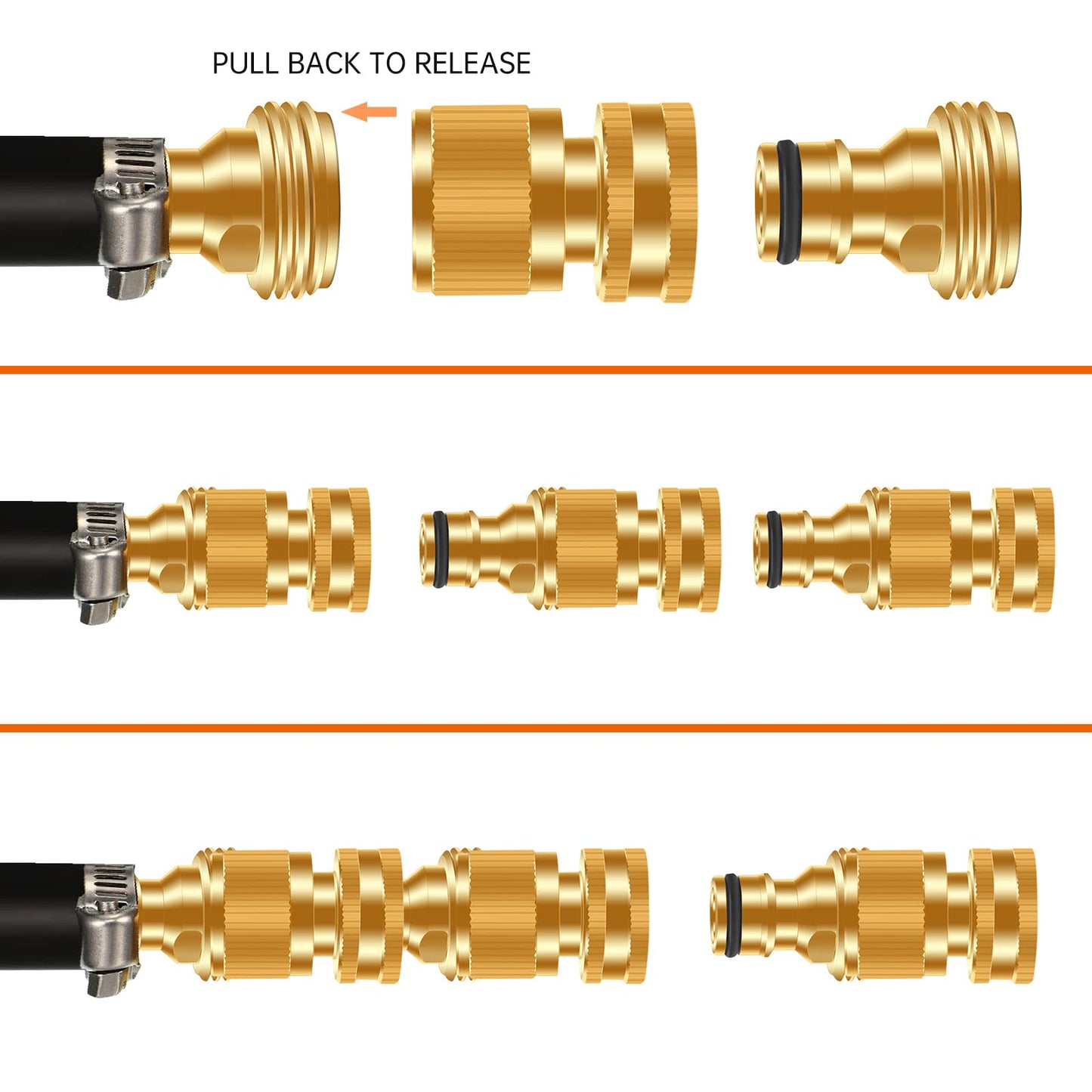 FRQNTKPA Garden Hose Quick Connector, No-Leak 3/4 Inch GHT Thread Fitting Water Hose Female Adapter and Male Adapter, Heavy-Duty Rust Resistant Brass Water Pipe Connect, Easy to Use (14 Pack ）