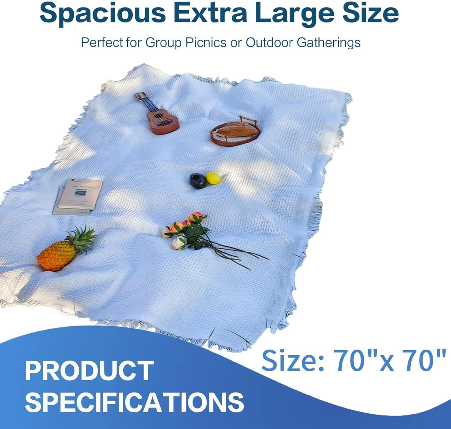 Zyntrytong 70"x 70" Picnic Blanket Extra Large,Layer Outdoor Blanket for 5 to 7 Adults,Camping Grass Lawn Park Accessories Cute Couple Gifts Ideas Wedding Registry for Camping, Park, Beach (Gray)