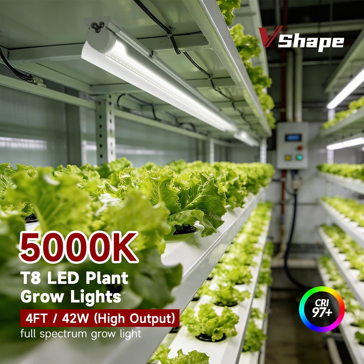 VShape 2 Pack LED Grow Light 4FT, 5000K Full Spectrum, 84W(2 x 42W), Linkable Growing Lamp Fixture, T8 Grow Lights for Indoor Plants, Seed Starting, Vegetables