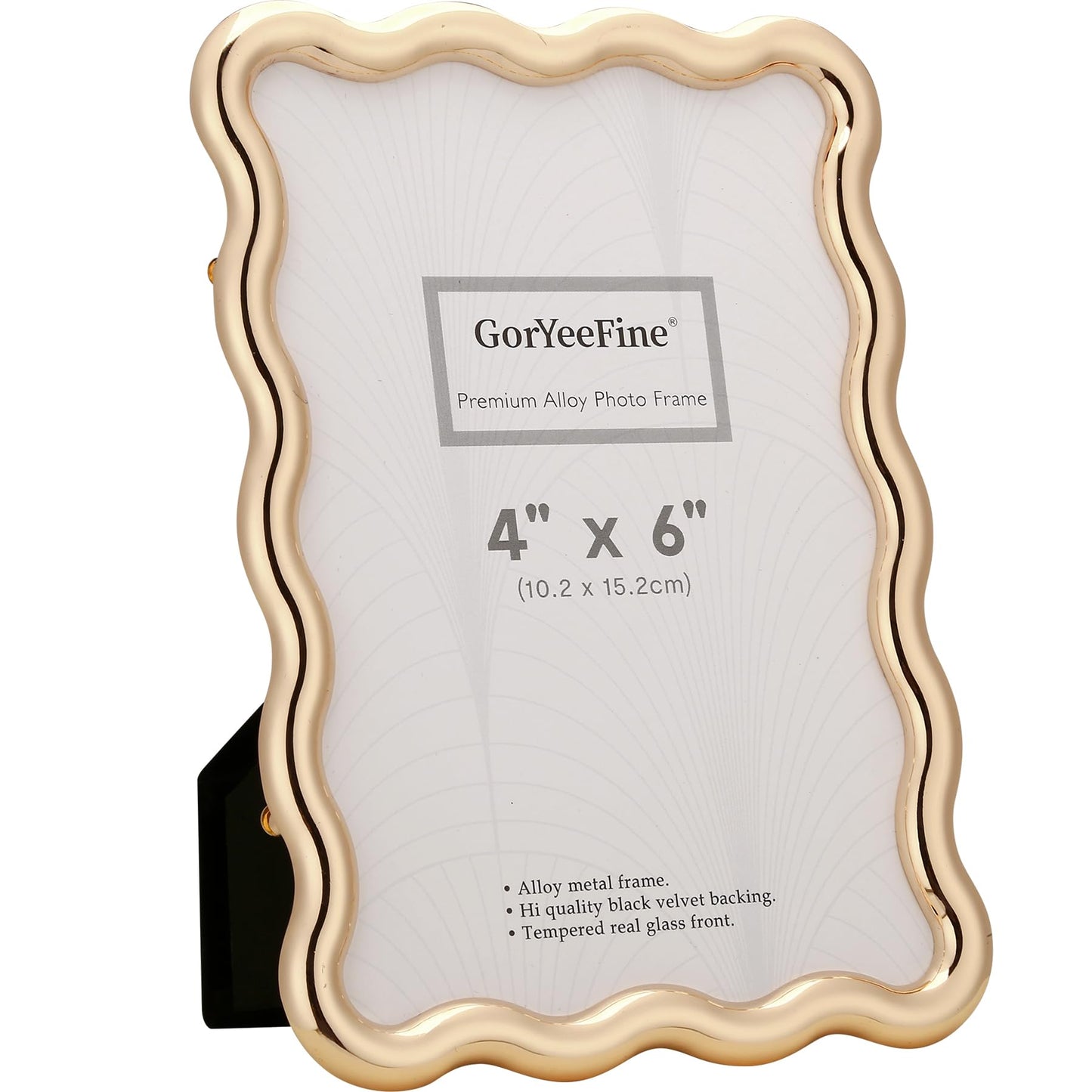 GorYeeFine Gold 4 x 6'' High-End Zinc Alloy Picture Frame with Wave Design - Modern Glamour 6x4'' Pictures Frames for Desktop and Wall Décor